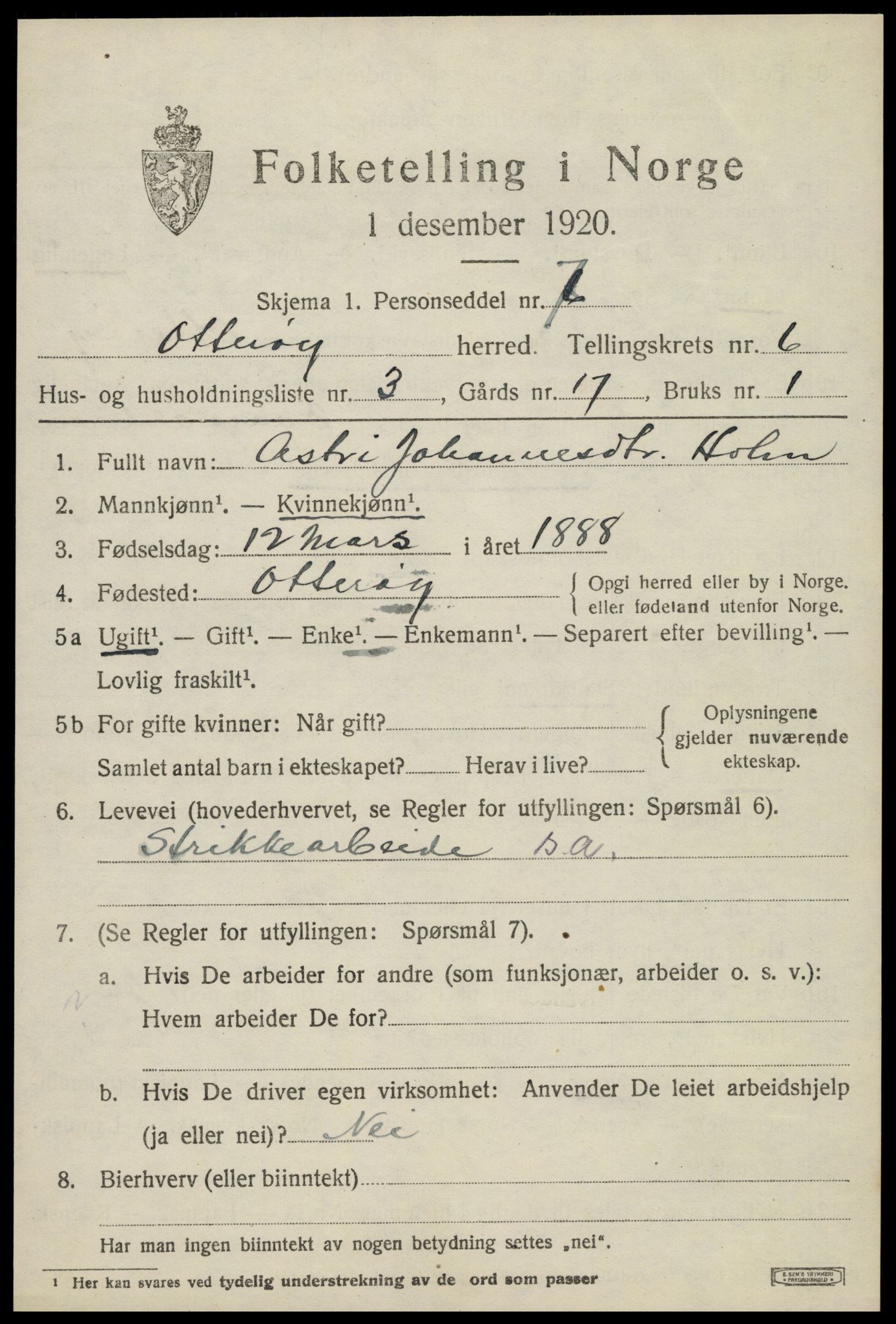 SAT, 1920 census for Otterøy, 1920, p. 2263