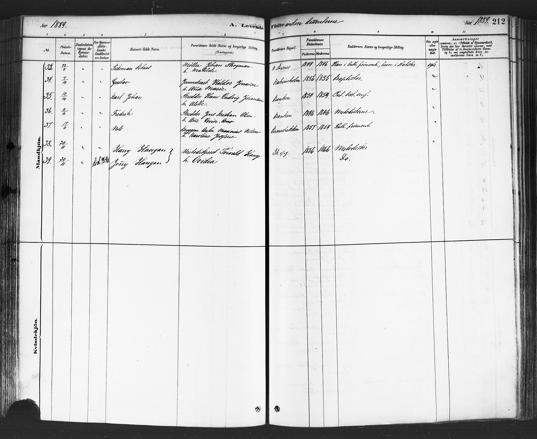 Halden prestekontor Kirkebøker, SAO/A-10909/F/Fa/L0011: Parish register (official) no. I 11, 1878-1889, p. 212