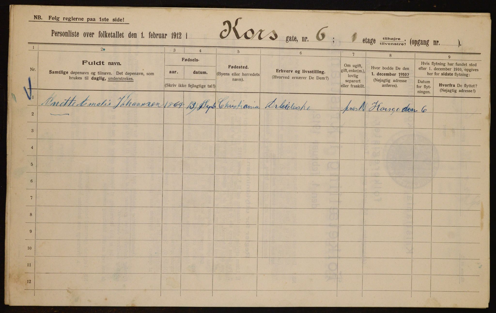 OBA, Municipal Census 1912 for Kristiania, 1912, p. 53709