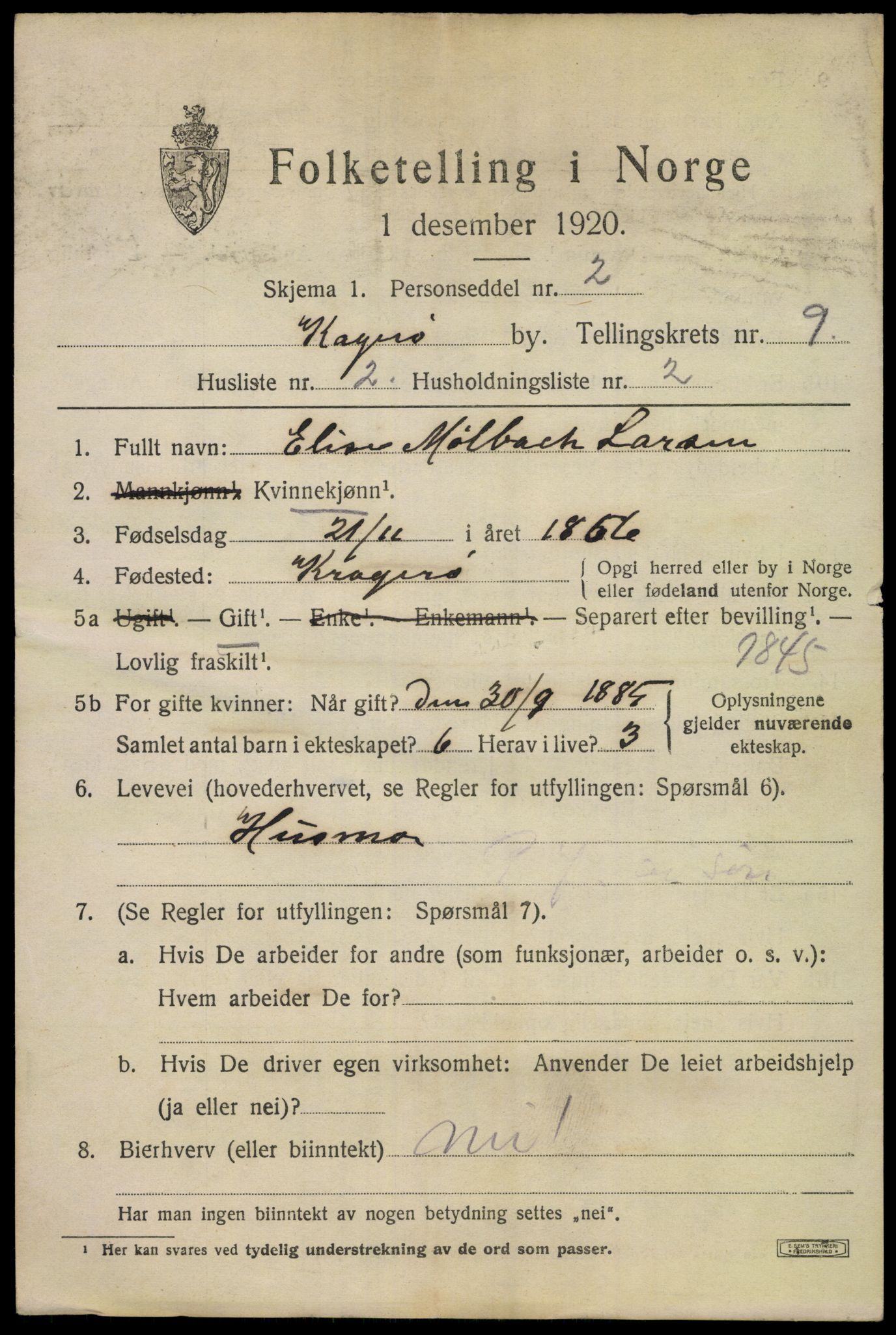 SAKO, 1920 census for Kragerø, 1920, p. 11983