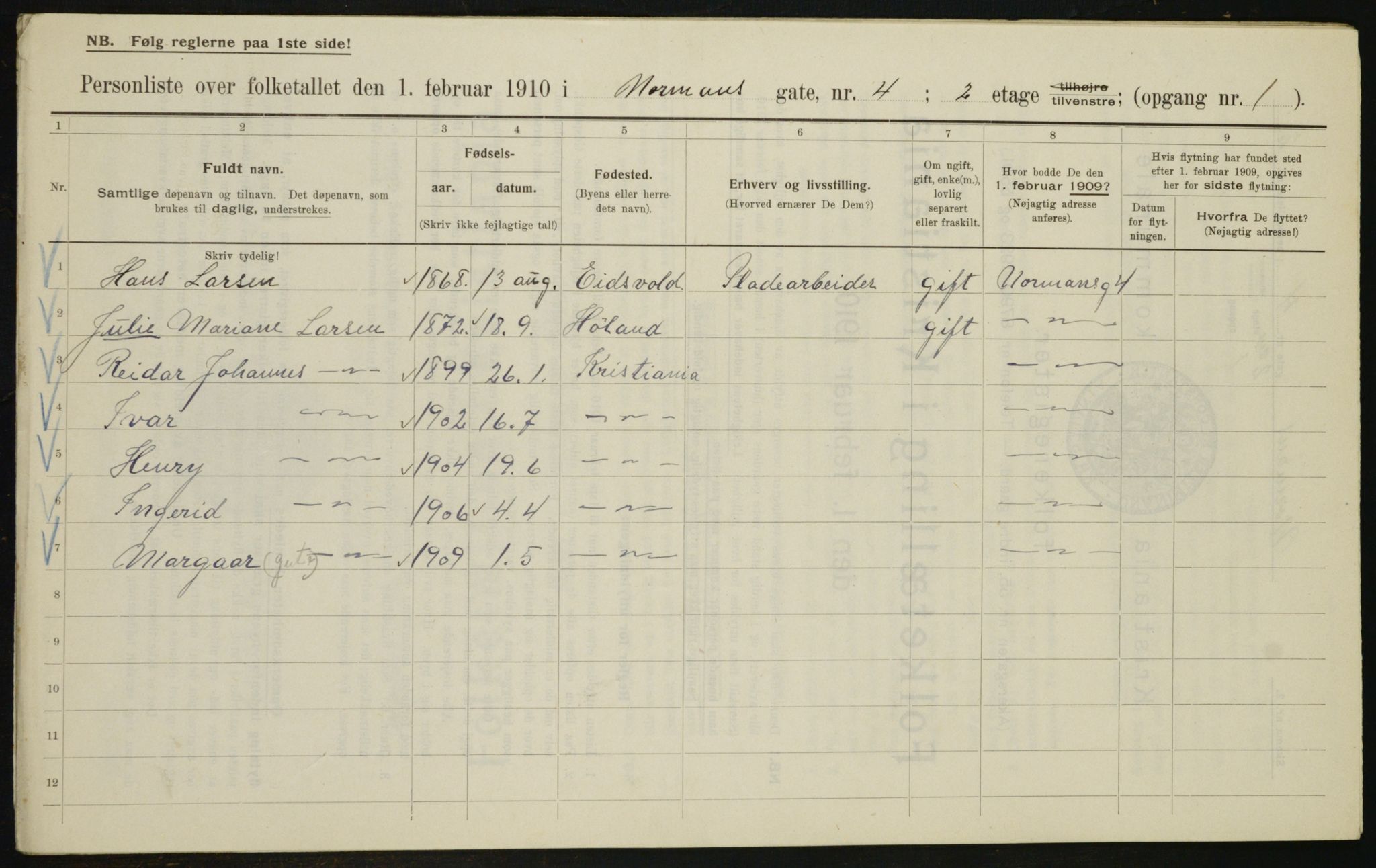 OBA, Municipal Census 1910 for Kristiania, 1910, p. 70544