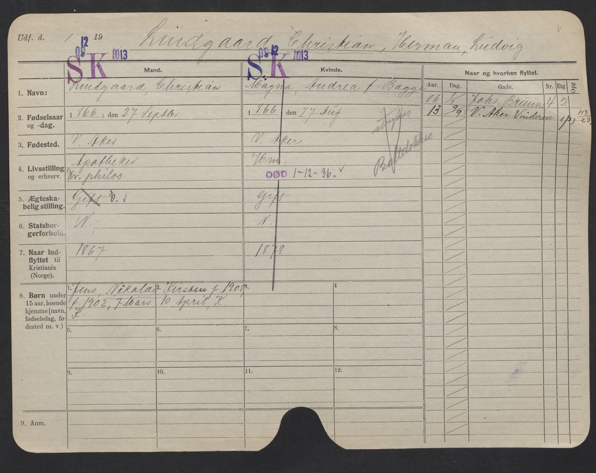 Oslo folkeregister, Registerkort, AV/SAO-A-11715/F/Fa/Fac/L0007: Menn, 1906-1914, p. 174a