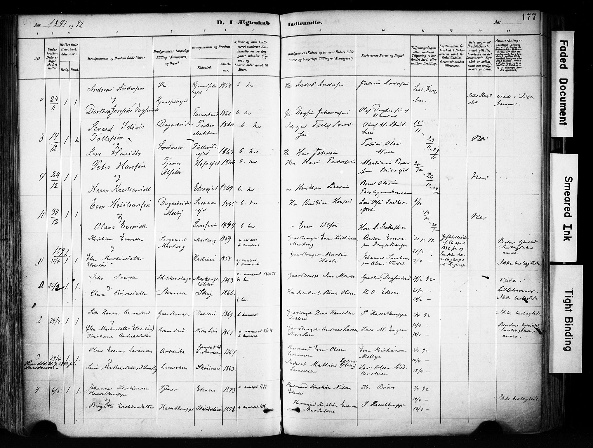 Biri prestekontor, SAH/PREST-096/H/Ha/Haa/L0009: Parish register (official) no. 9, 1887-1900, p. 177