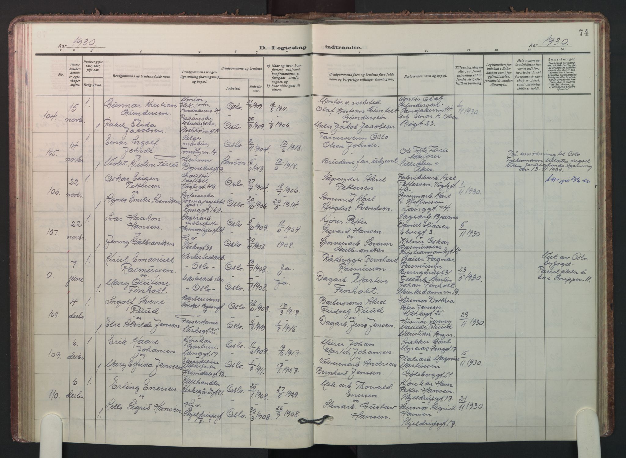 Petrus prestekontor Kirkebøker, AV/SAO-A-10872/F/Fa/L0016: Parish register (official) no. I 16, 1925-1936, p. 74