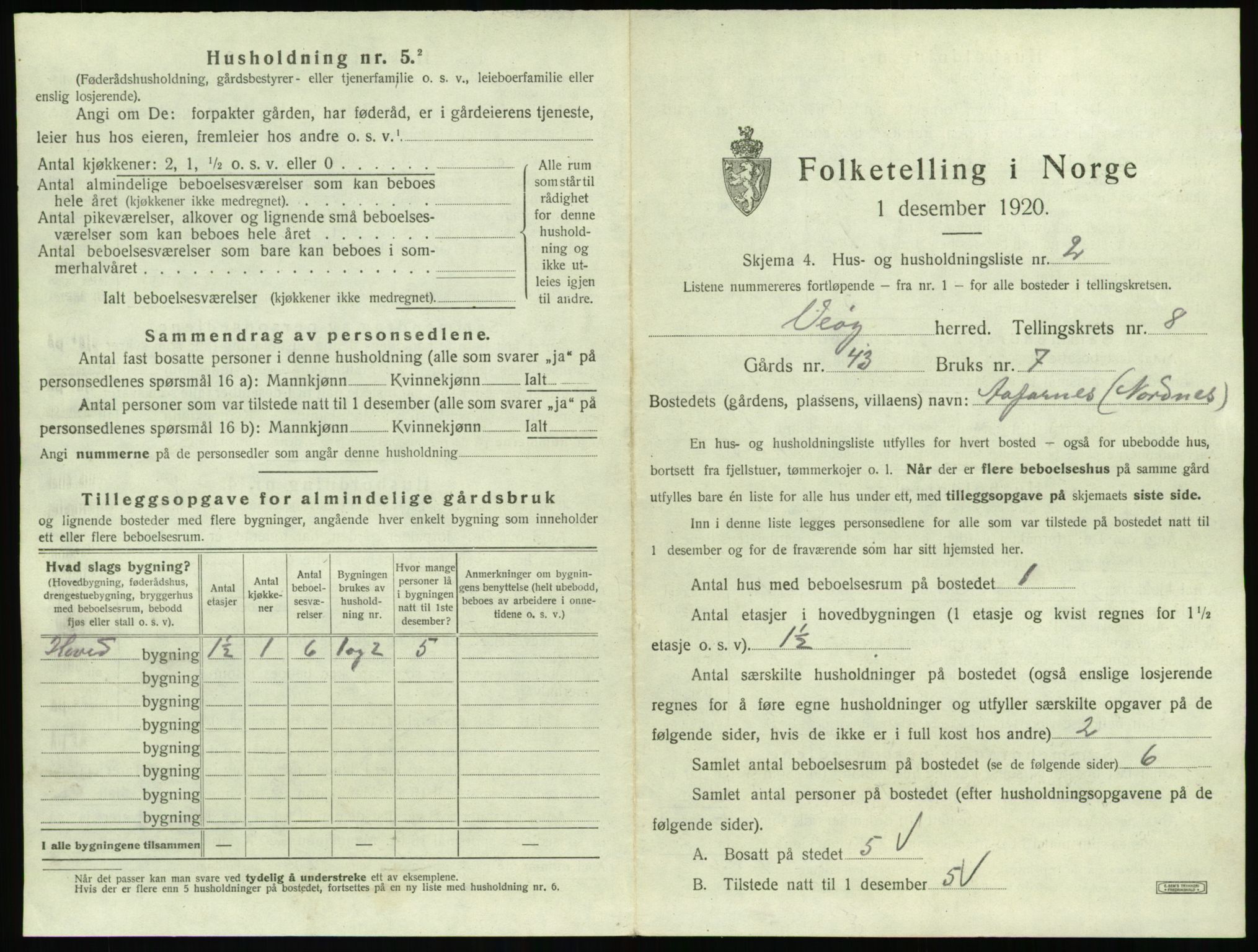 SAT, 1920 census for Veøy, 1920, p. 531
