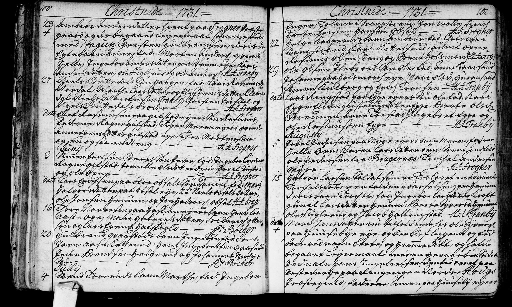 Lier kirkebøker, SAKO/A-230/F/Fa/L0003: Parish register (official) no. I 3, 1727-1748, p. 100-101