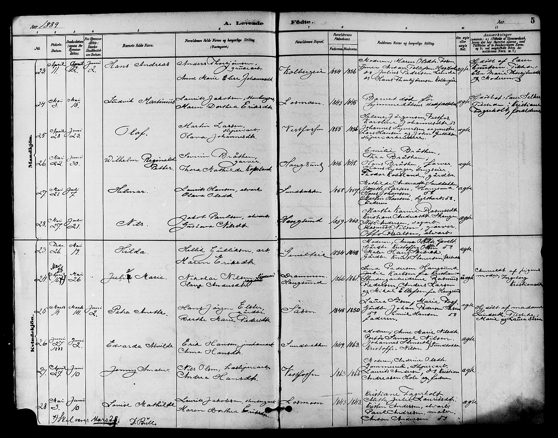 Eiker kirkebøker, AV/SAKO-A-4/F/Fb/L0002: Parish register (official) no. II 2, 1889-1896, p. 5