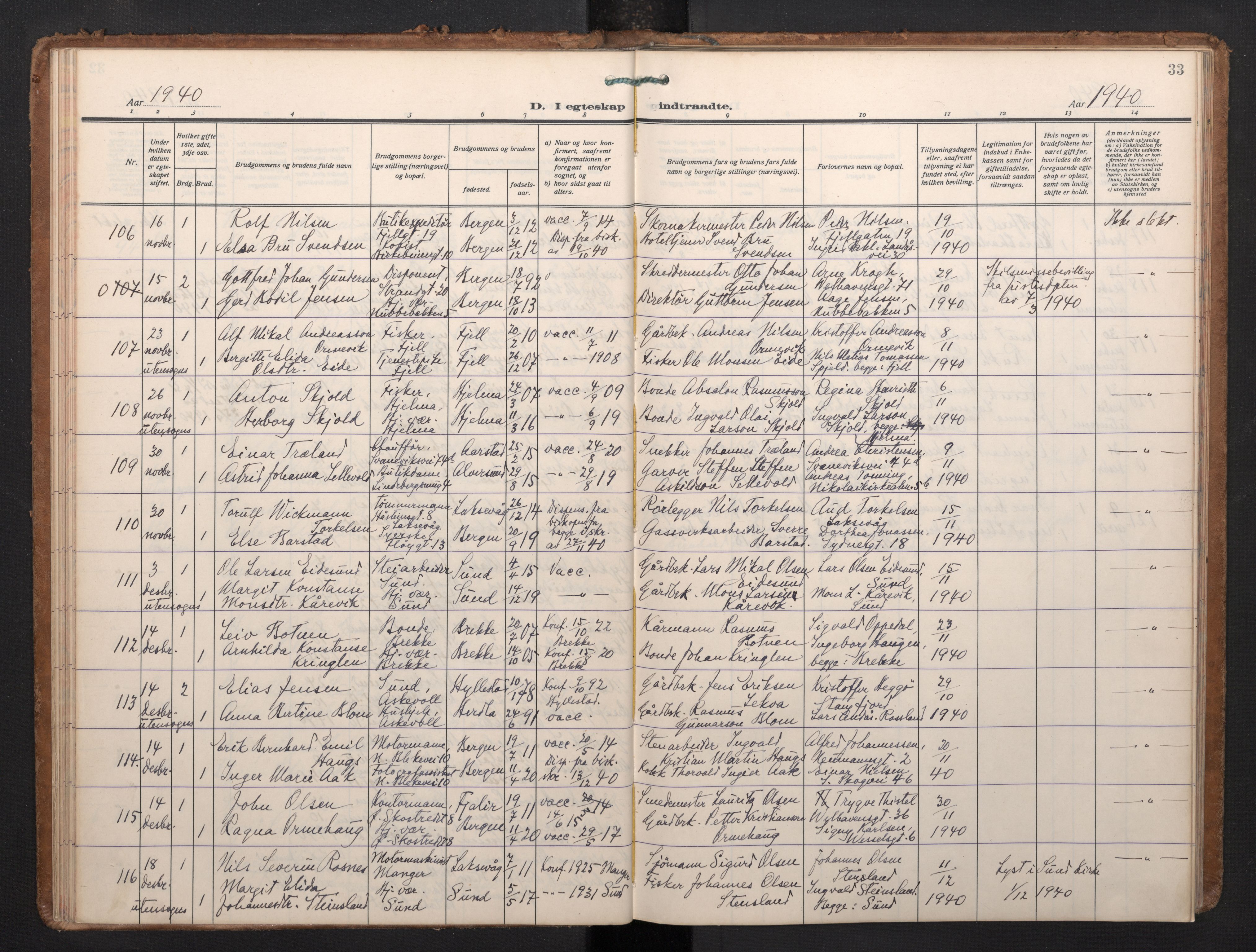 Korskirken sokneprestembete, AV/SAB-A-76101/H/Haa/L0040: Parish register (official) no. D 7, 1938-1952, p. 32b-33a