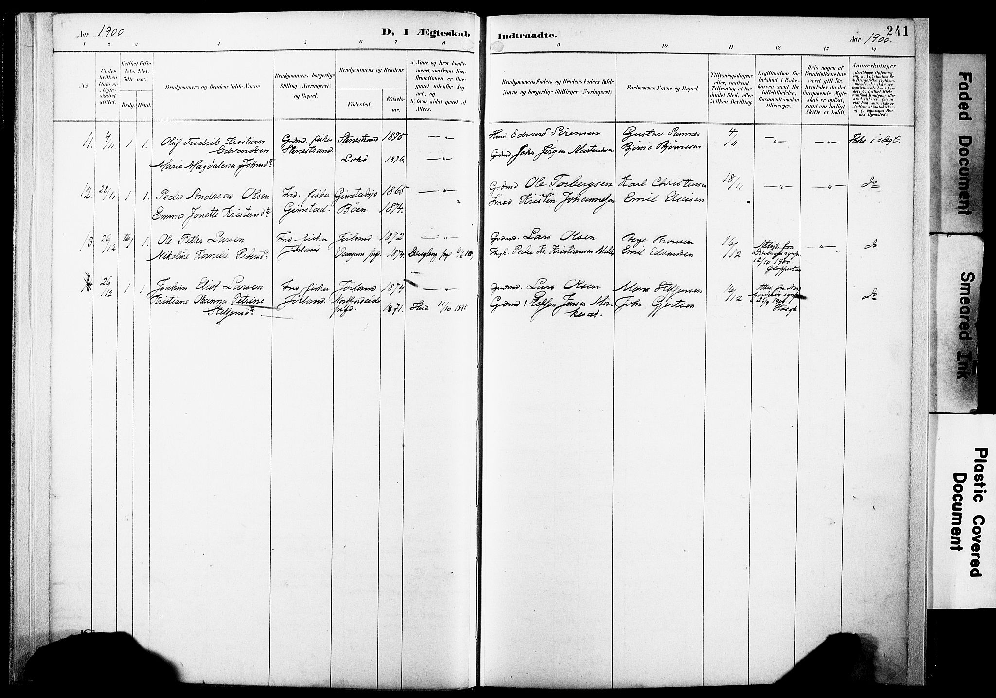 Ministerialprotokoller, klokkerbøker og fødselsregistre - Nordland, AV/SAT-A-1459/891/L1305: Parish register (official) no. 891A10, 1895-1921, p. 241