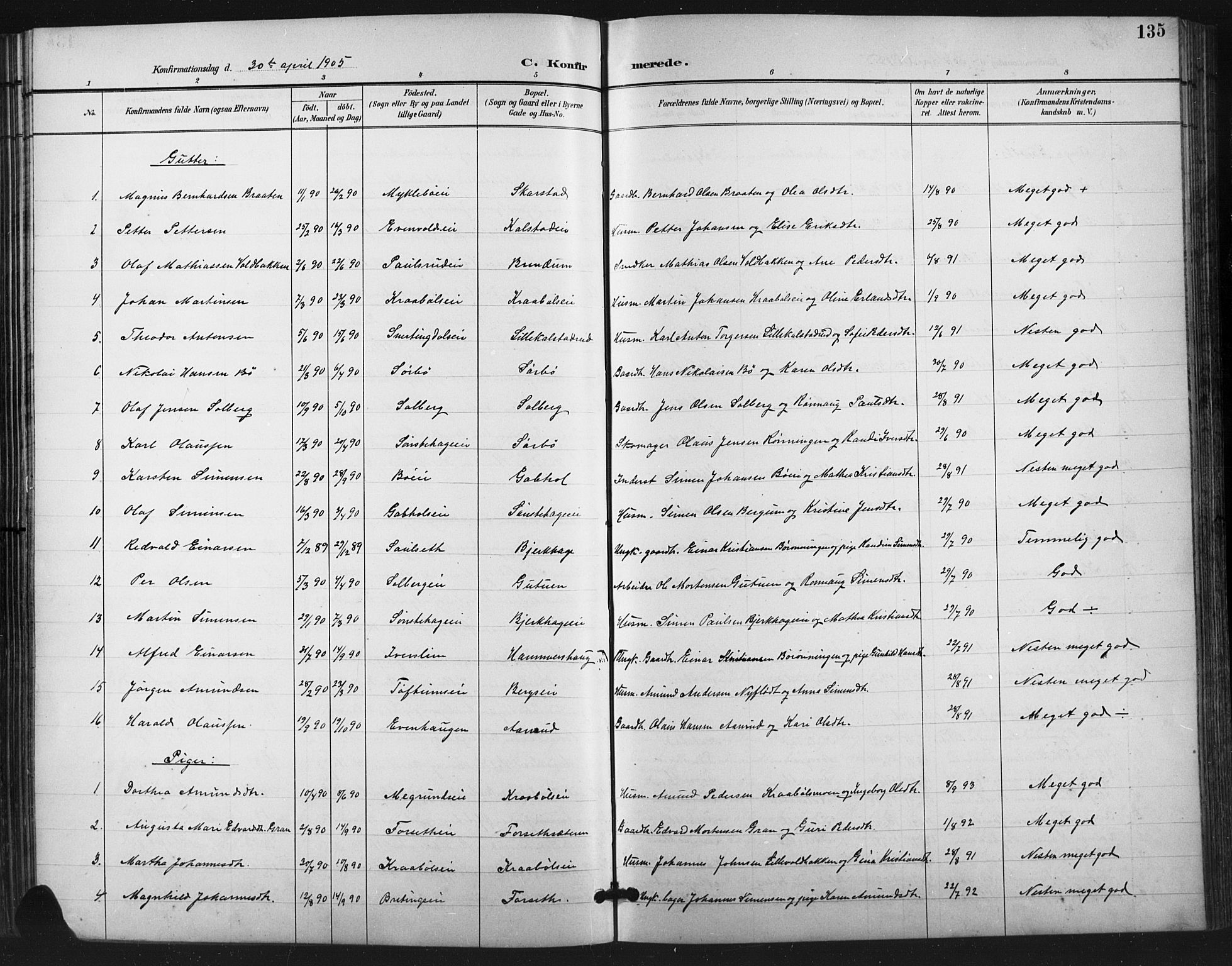 Vestre Gausdal prestekontor, SAH/PREST-094/H/Ha/Hab/L0003: Parish register (copy) no. 3, 1896-1925, p. 135