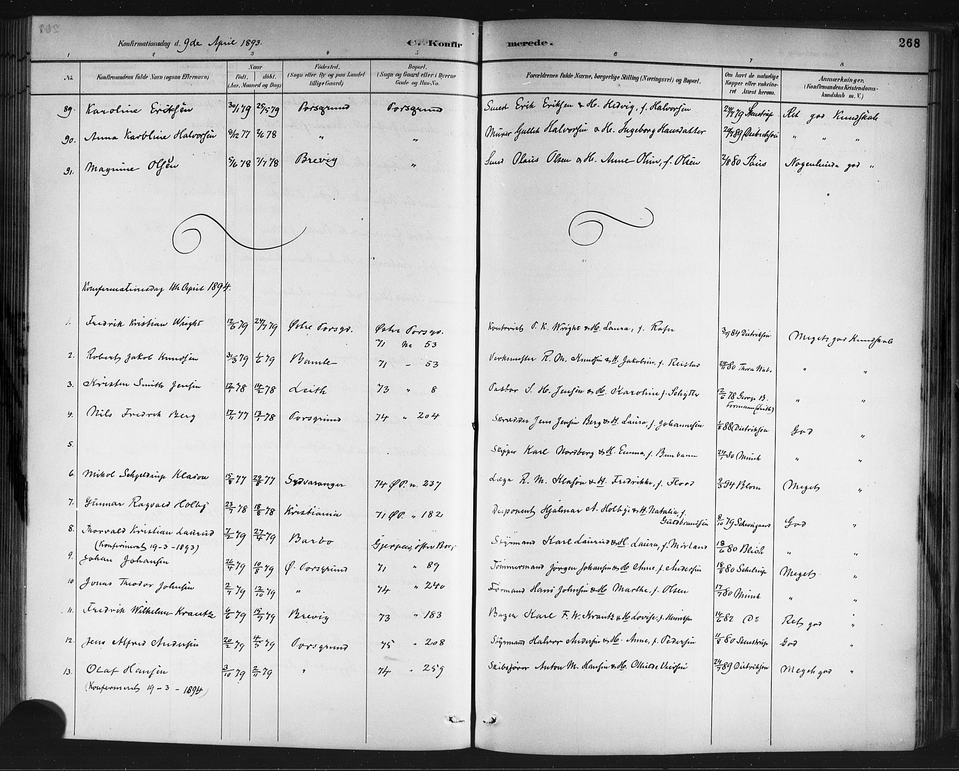 Porsgrunn kirkebøker , SAKO/A-104/G/Gb/L0005: Parish register (copy) no. II 5, 1883-1915, p. 268