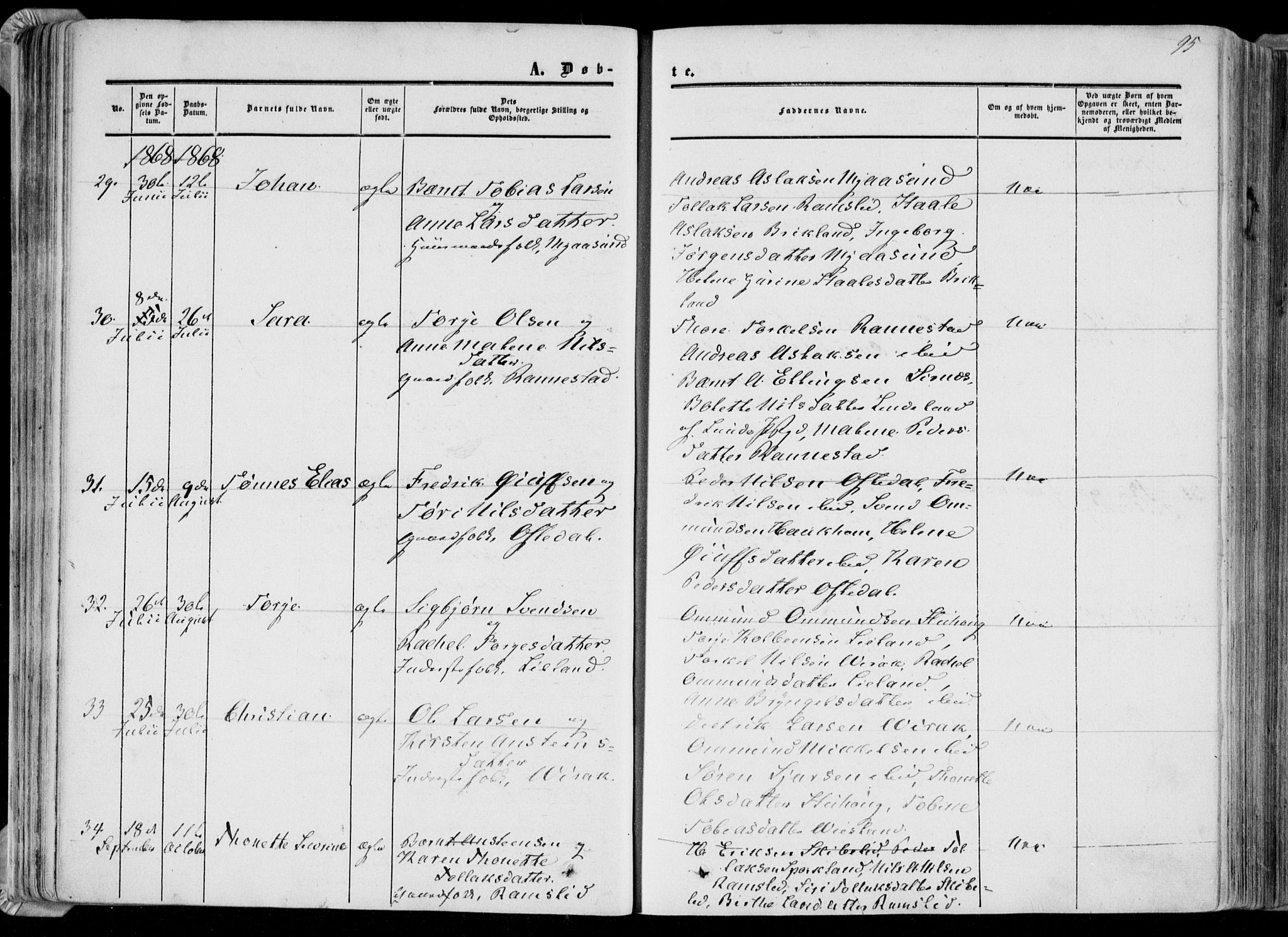 Bakke sokneprestkontor, AV/SAK-1111-0002/F/Fa/Faa/L0006: Parish register (official) no. A 6, 1855-1877, p. 95