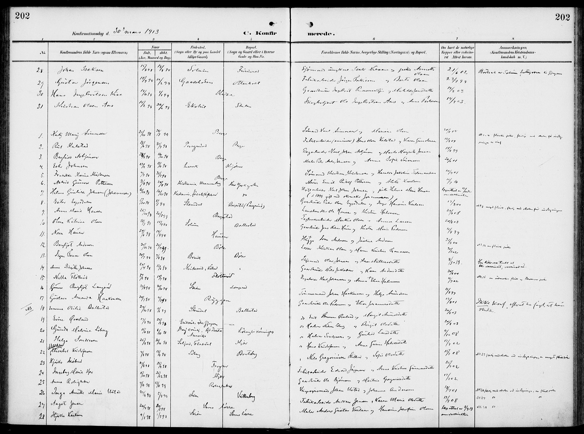 Gjerpen kirkebøker, SAKO/A-265/F/Fa/L0012: Parish register (official) no. I 12, 1905-1913, p. 202