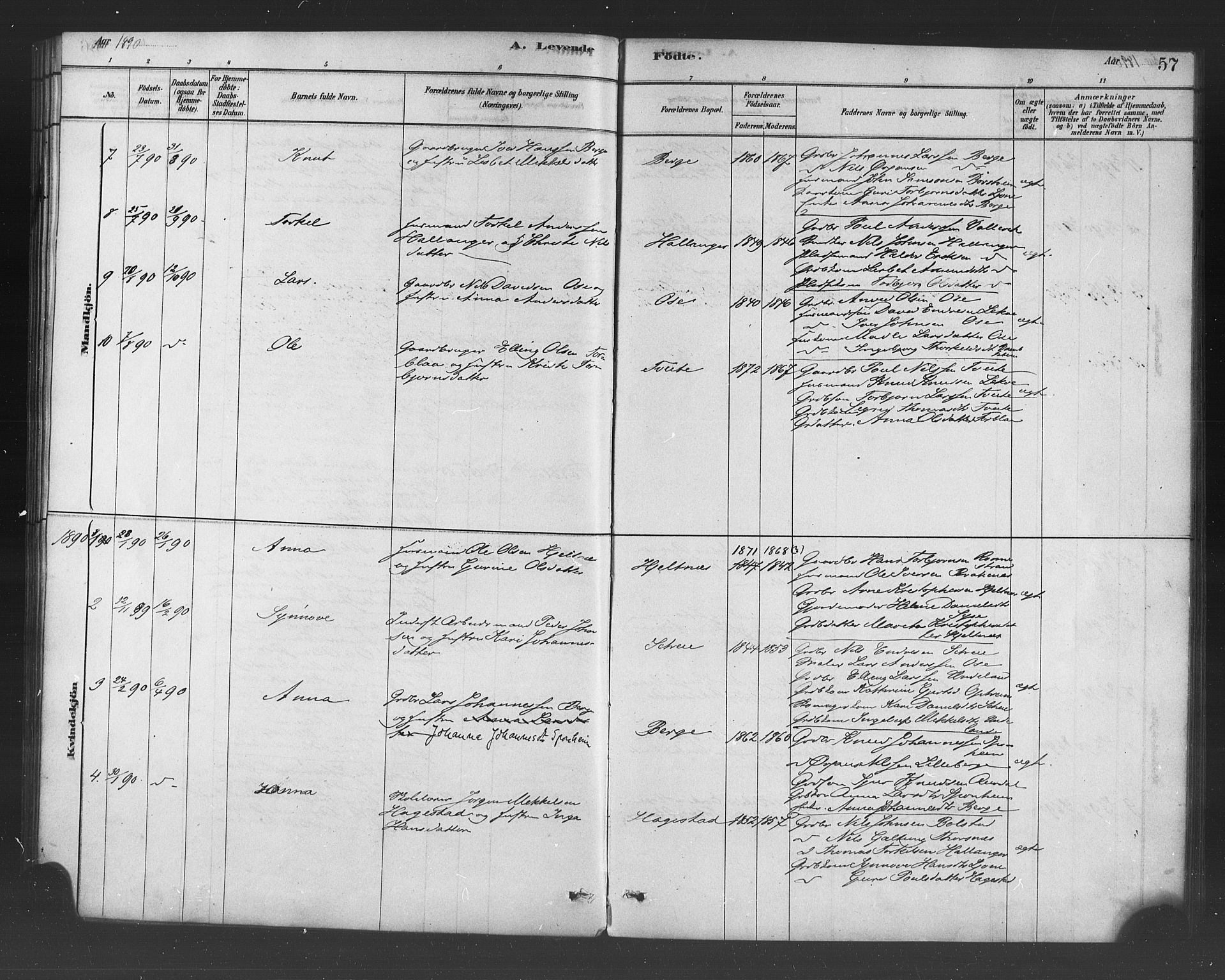 Ulvik sokneprestembete, SAB/A-78801/H/Haa: Parish register (official) no. B 1, 1878-1897, p. 57