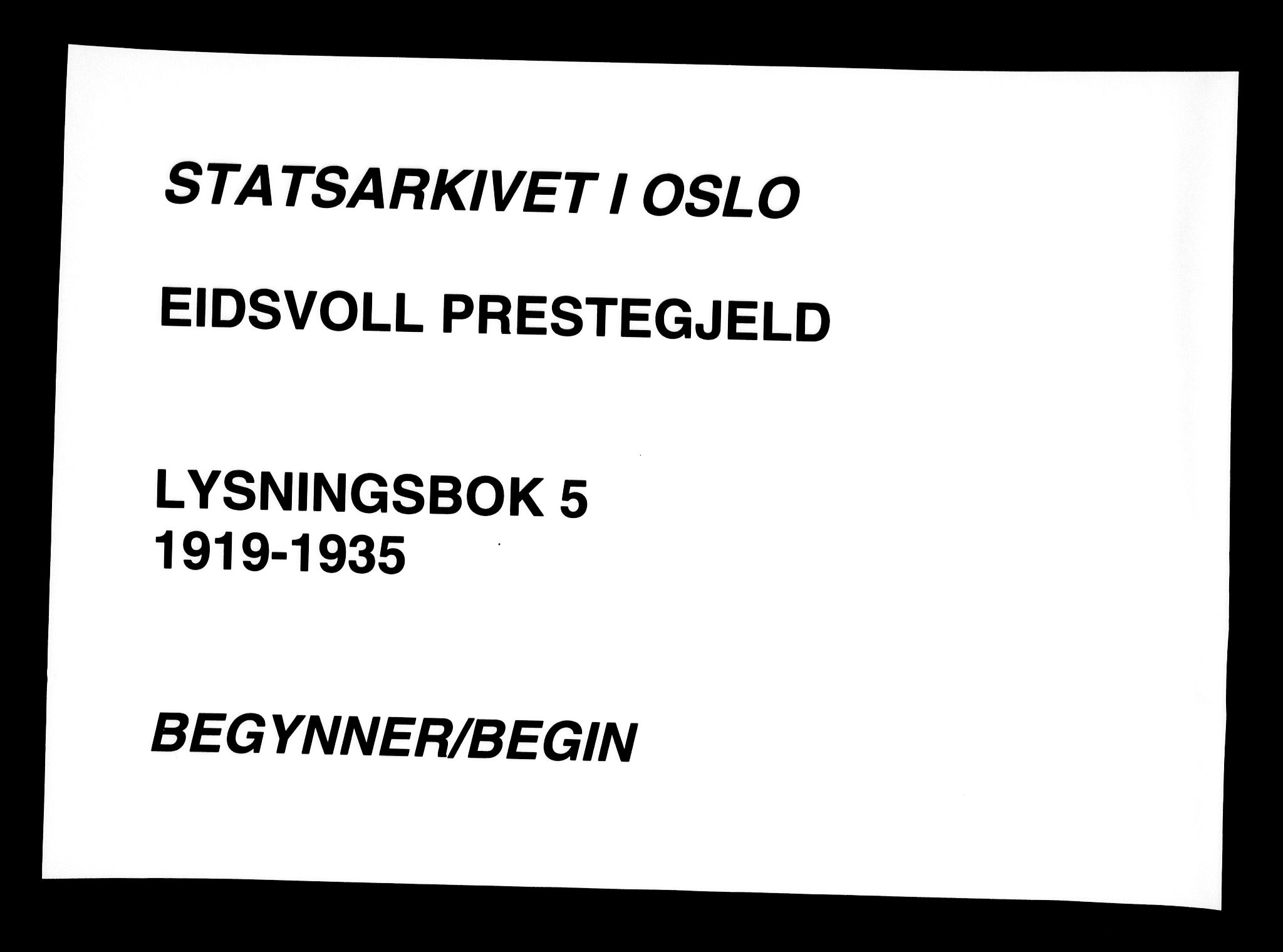 Eidsvoll prestekontor Kirkebøker, AV/SAO-A-10888/H/Ha/L0005: Banns register no. 5, 1919-1935