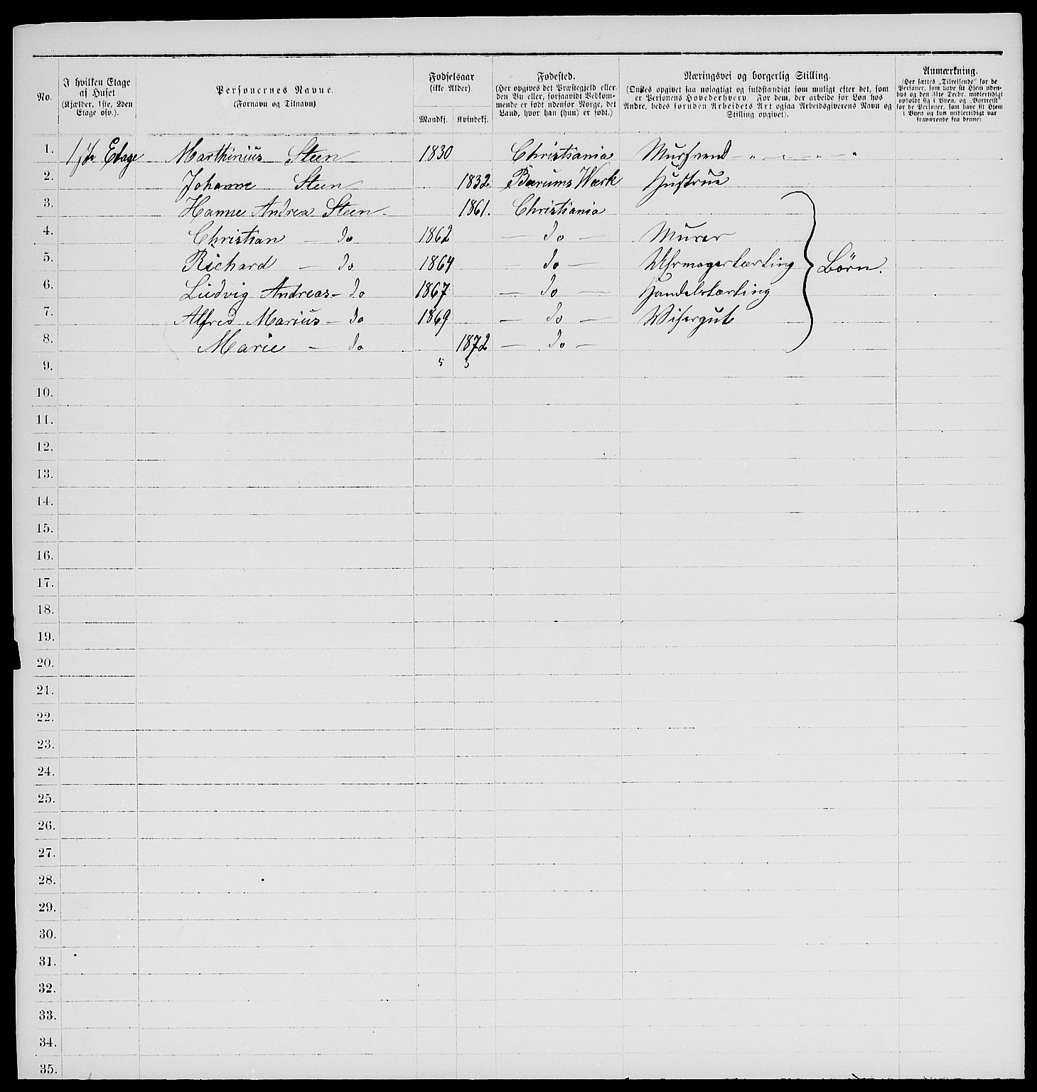 RA, 1885 census for 0301 Kristiania, 1885, p. 1516