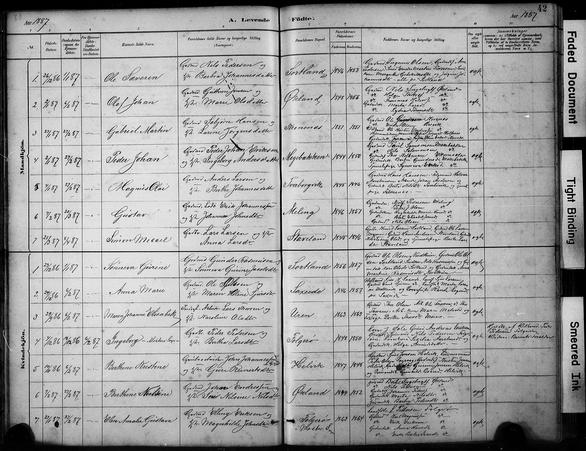 Finnås sokneprestembete, SAB/A-99925/H/Ha/Hab/Habb/L0003: Parish register (copy) no. B 3, 1882-1897, p. 42