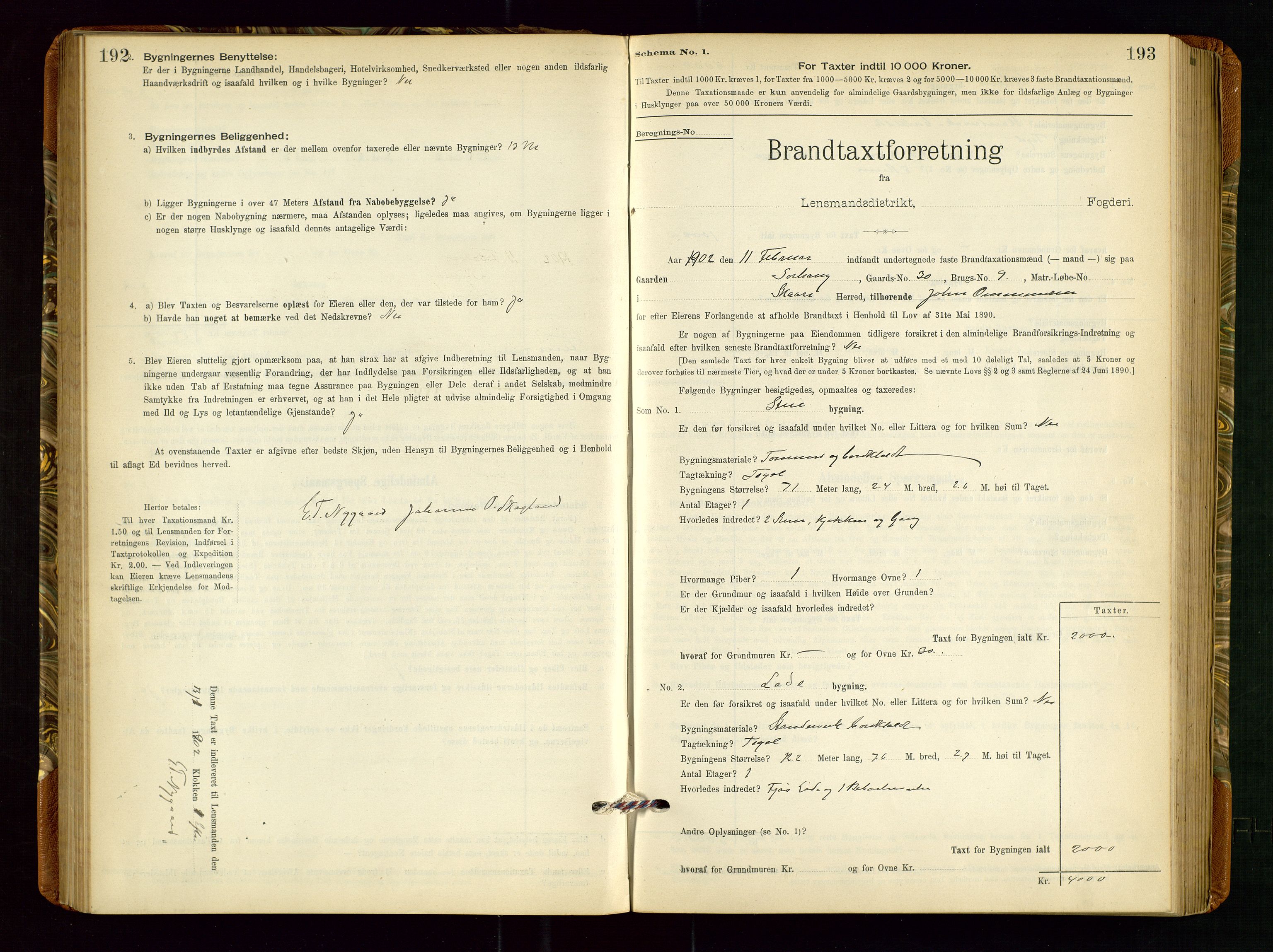 Torvestad lensmannskontor, AV/SAST-A-100307/1/Gob/L0002: "Brandtakstprotokol for Lensmanden i Torvestad", 1900-1905, p. 192-193