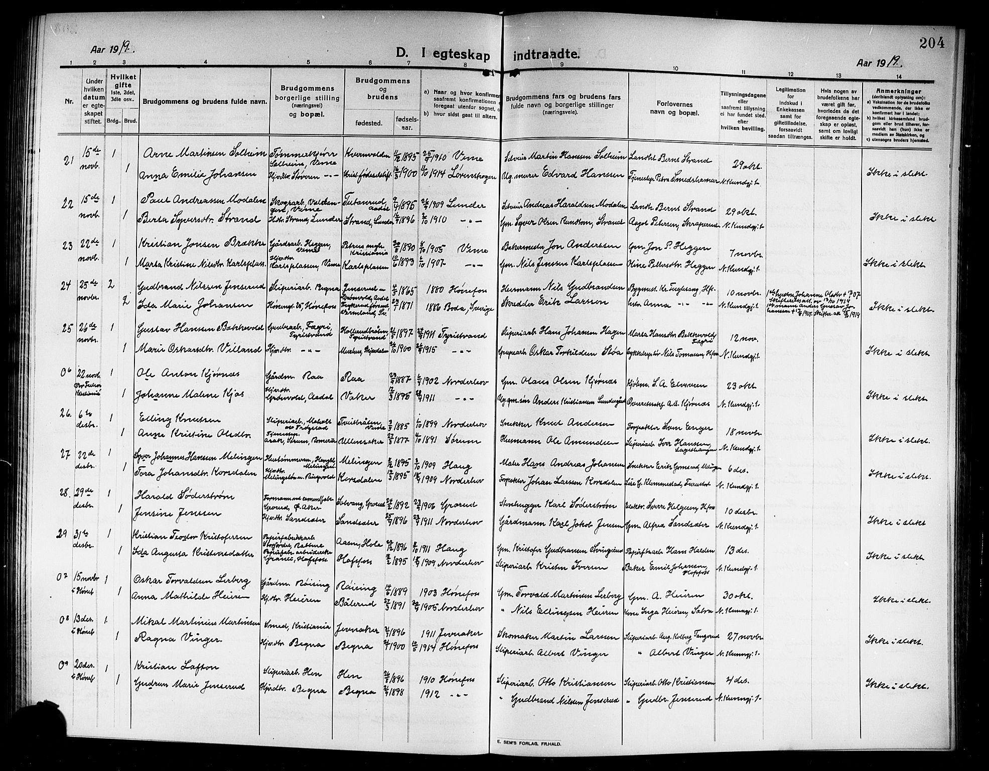 Norderhov kirkebøker, AV/SAKO-A-237/G/Ga/L0009: Parish register (copy) no. I 9, 1913-1920, p. 204