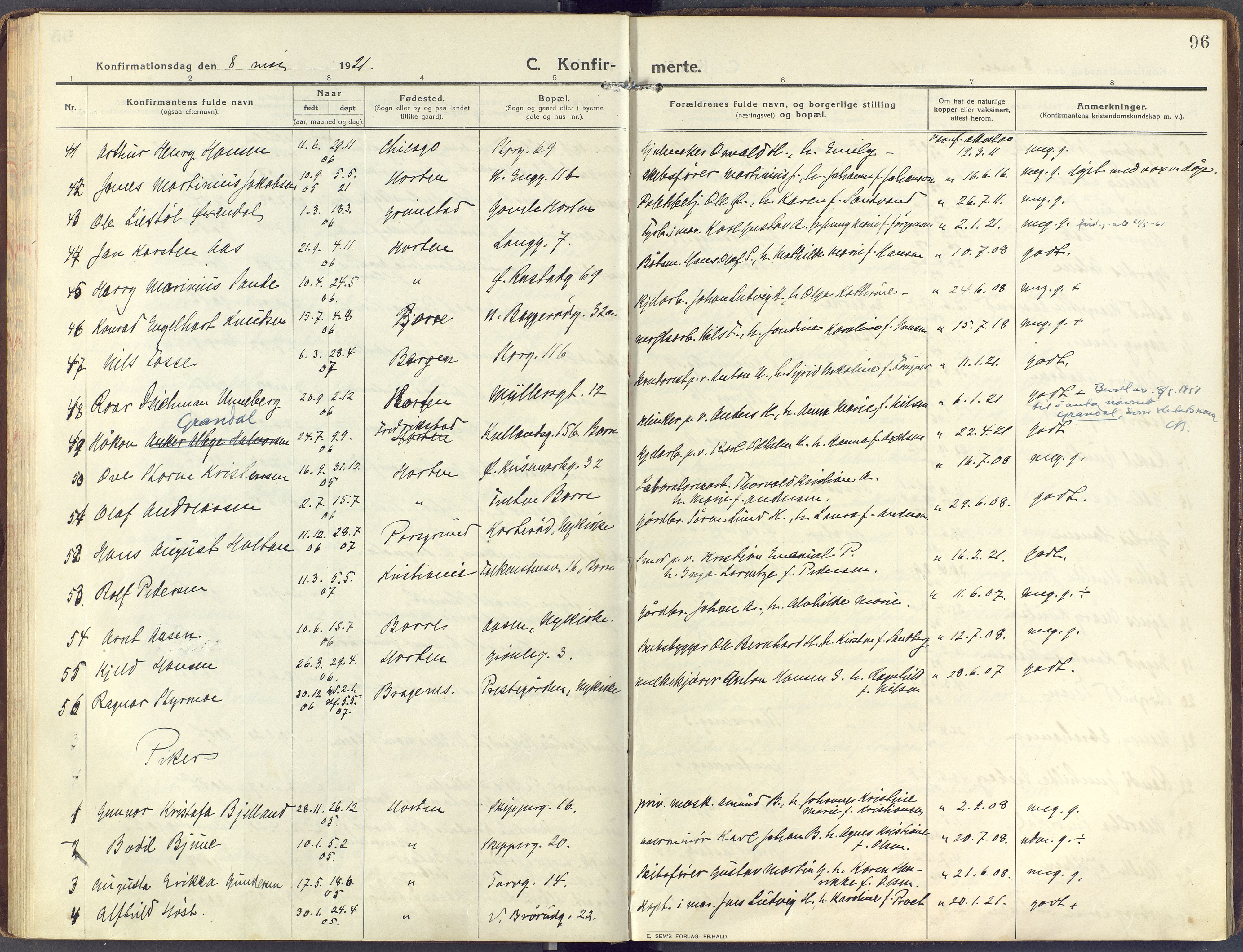 Horten kirkebøker, AV/SAKO-A-348/F/Fa/L0010: Parish register (official) no. 10, 1913-1925, p. 96