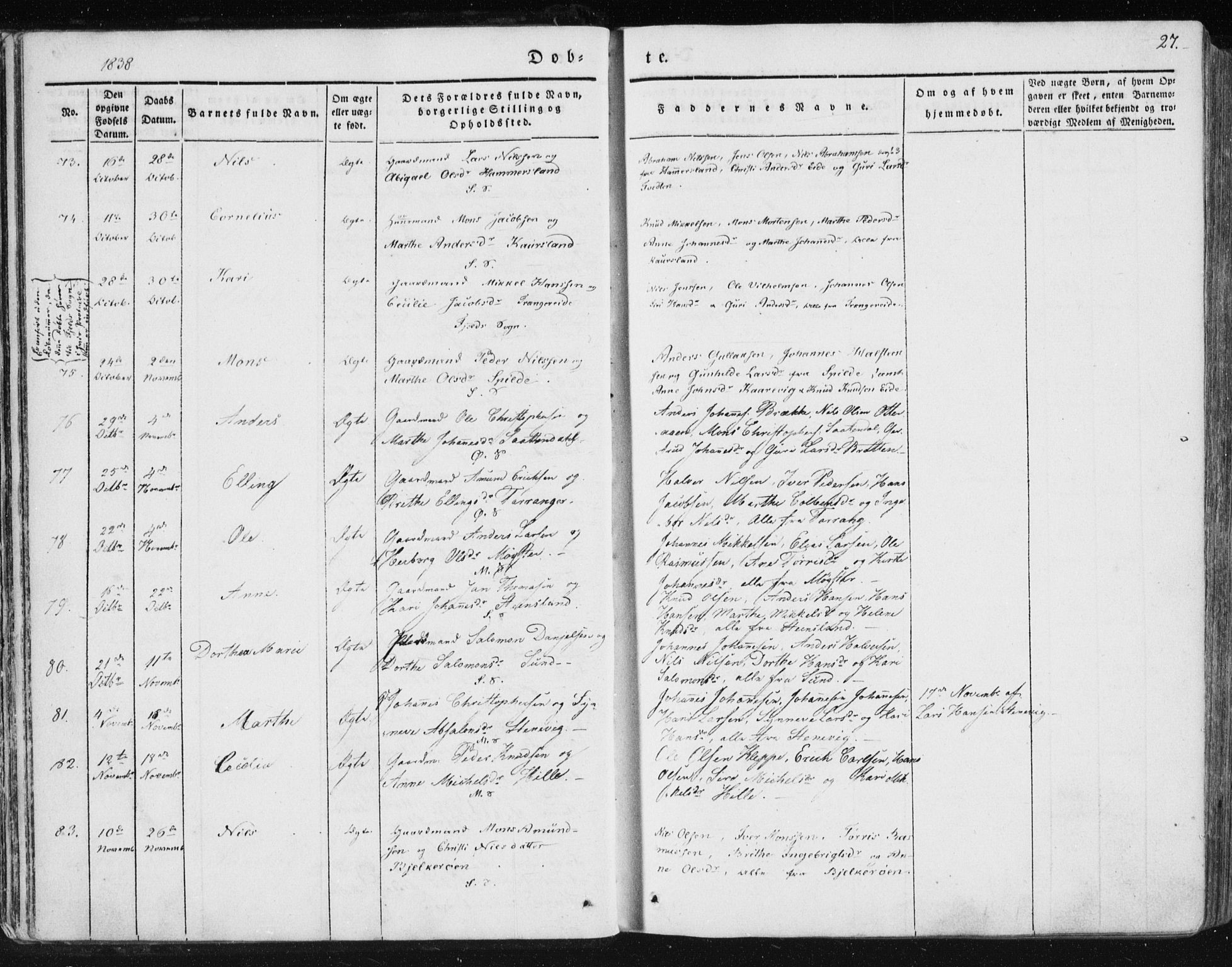 Sund sokneprestembete, AV/SAB-A-99930: Parish register (official) no. A 13, 1835-1849, p. 27