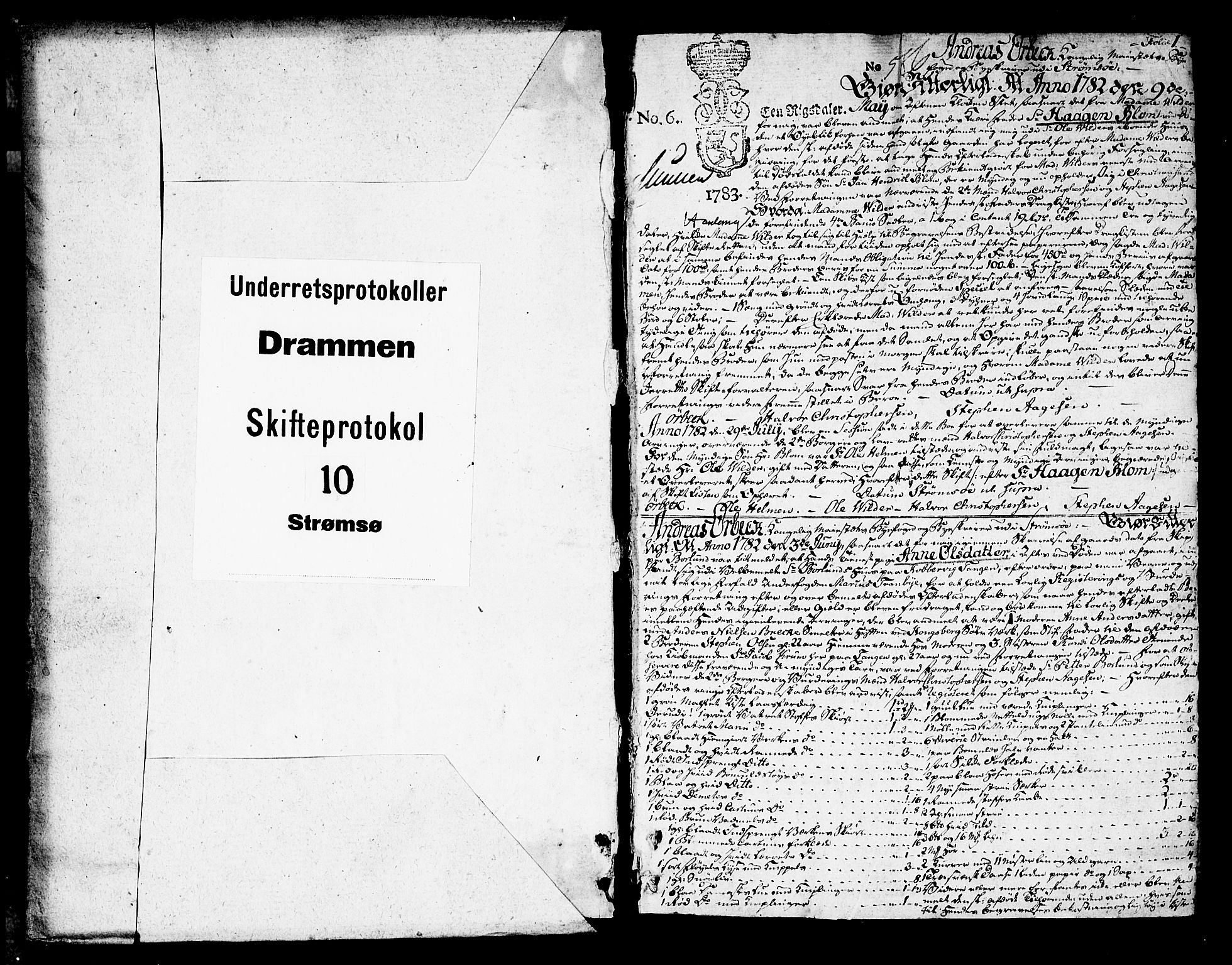 Drammen byfogd, SAKO/A-222/H/Hb/Hba/L0006: Skifteprotokoll - Strømsø., 1782-1793, p. 0b-1a