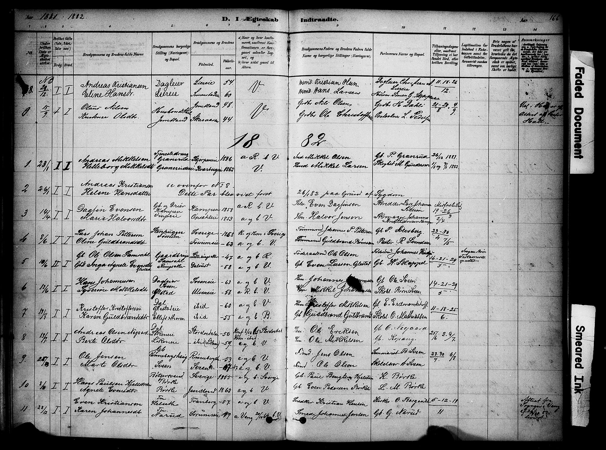 Ringsaker prestekontor, SAH/PREST-014/K/Ka/L0014: Parish register (official) no. 14, 1879-1890, p. 166