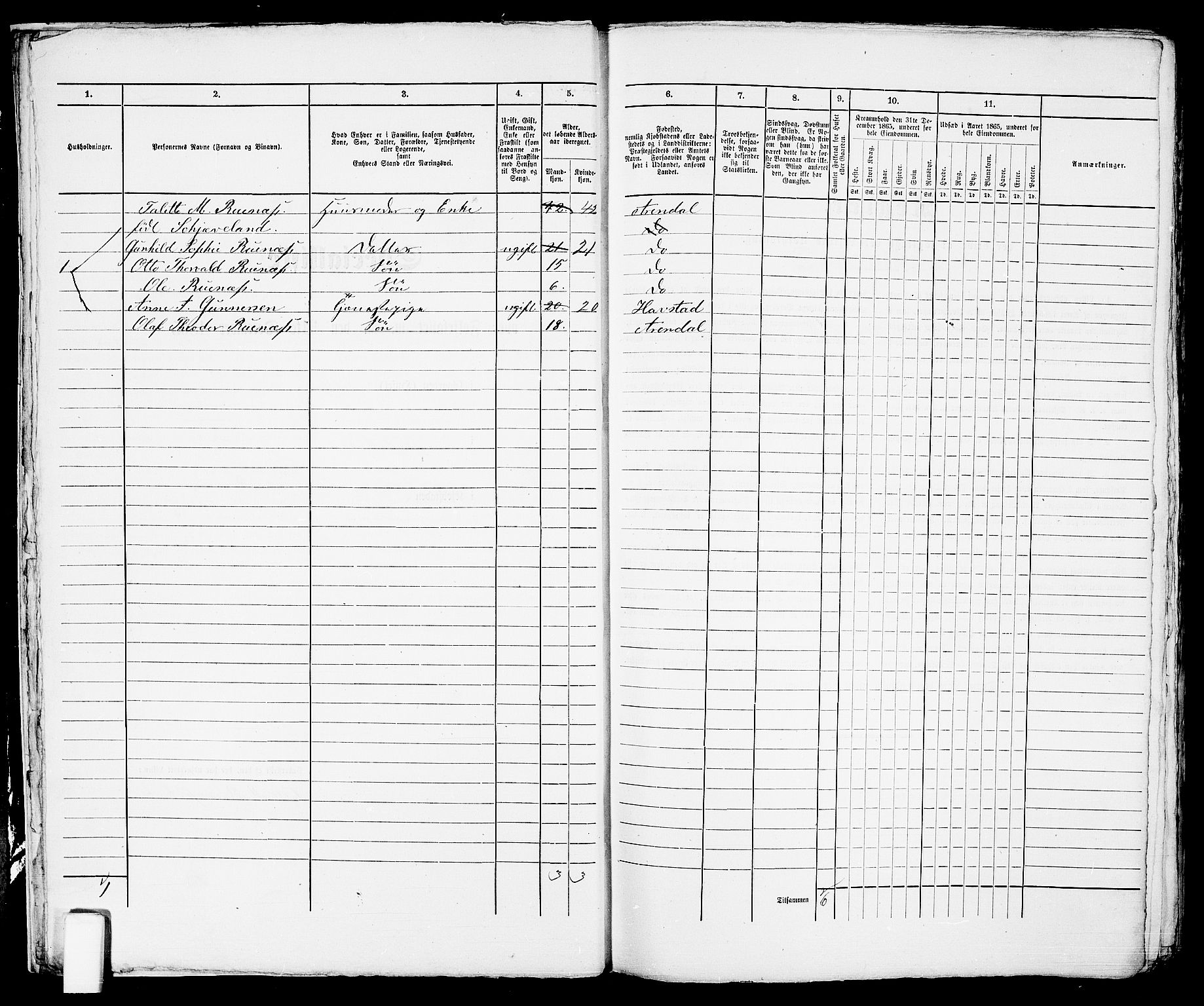 RA, 1865 census for Arendal, 1865, p. 362