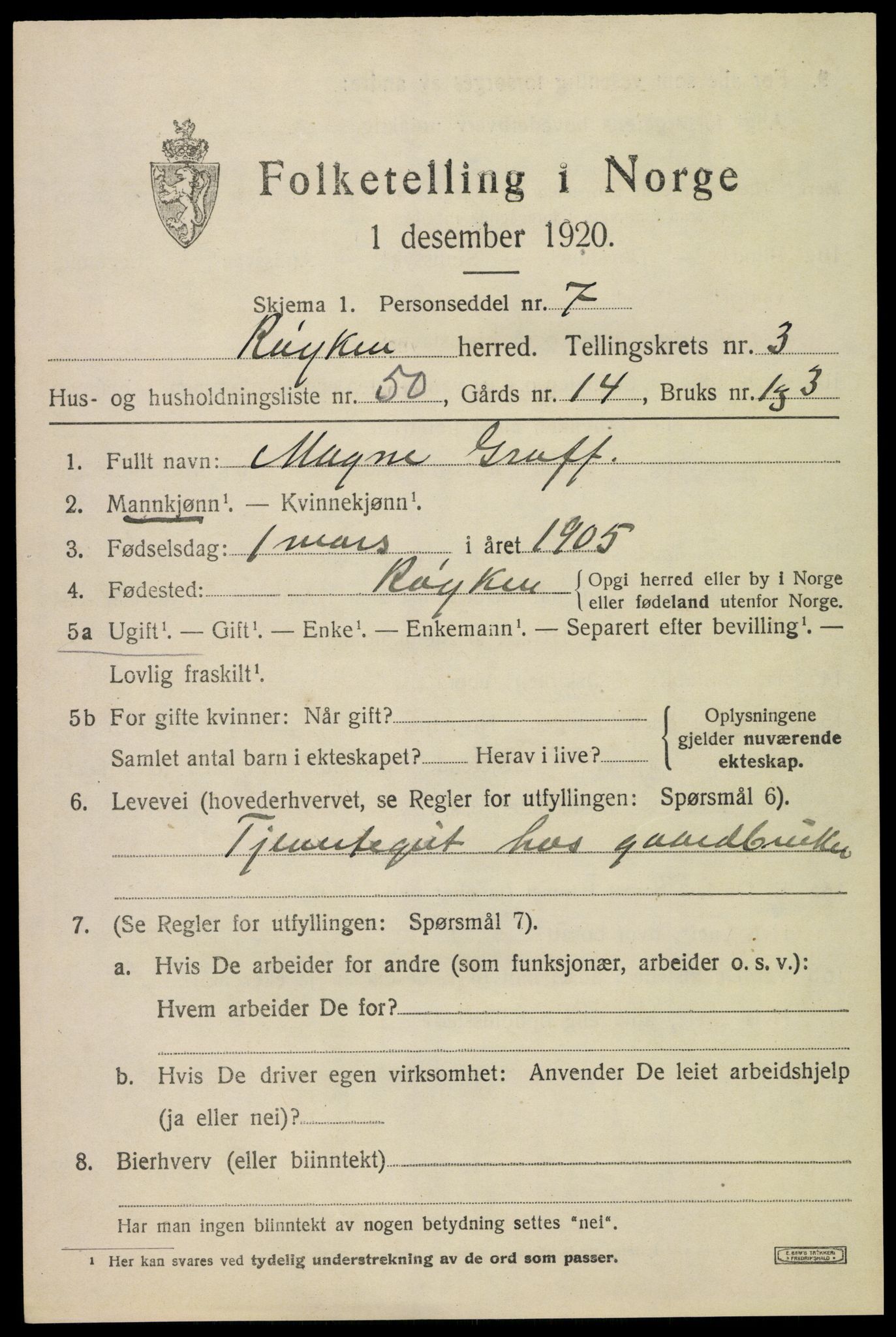 SAKO, 1920 census for Røyken, 1920, p. 4760