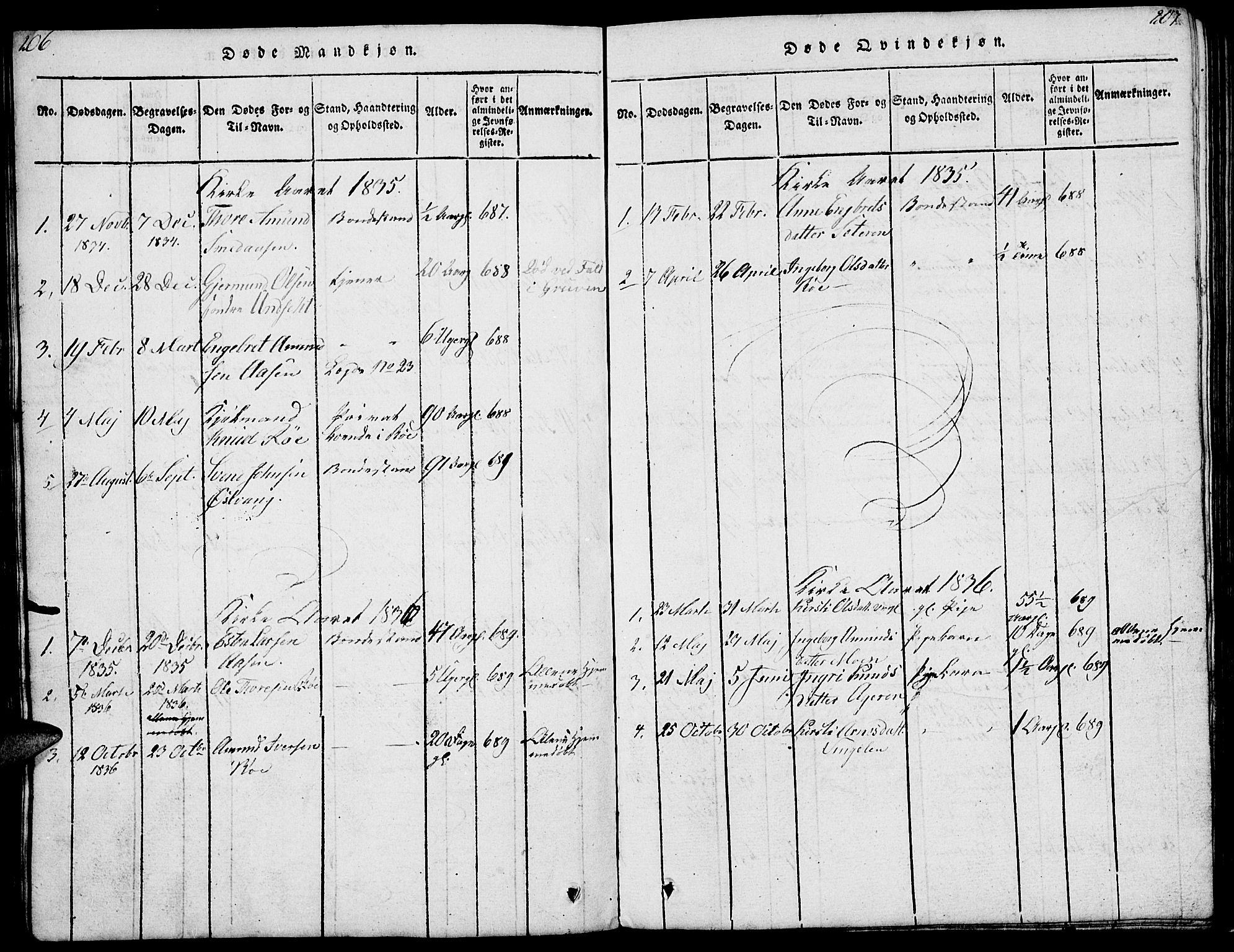 Tolga prestekontor, SAH/PREST-062/L/L0003: Parish register (copy) no. 3, 1815-1862, p. 206-207