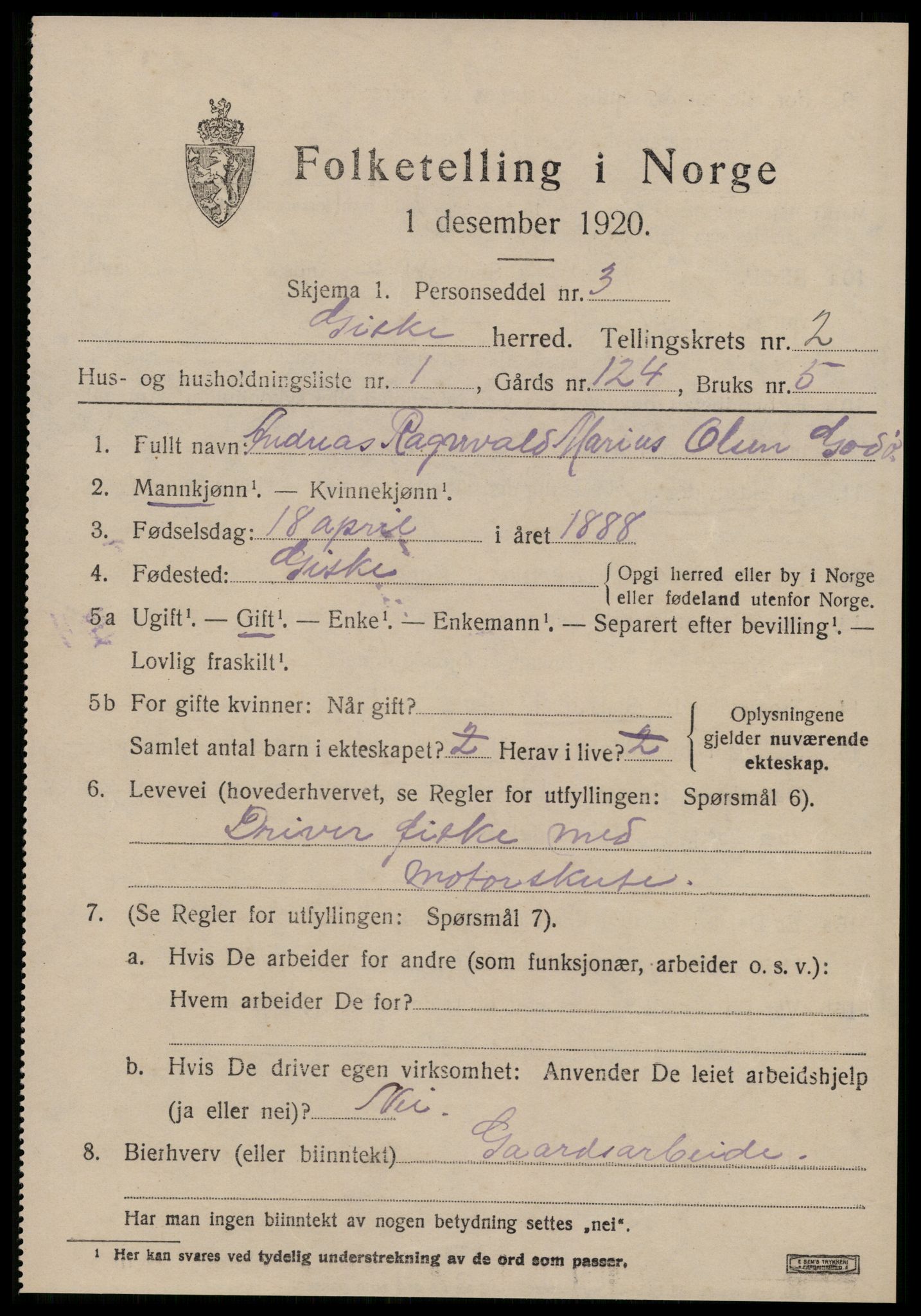 SAT, 1920 census for Giske, 1920, p. 866