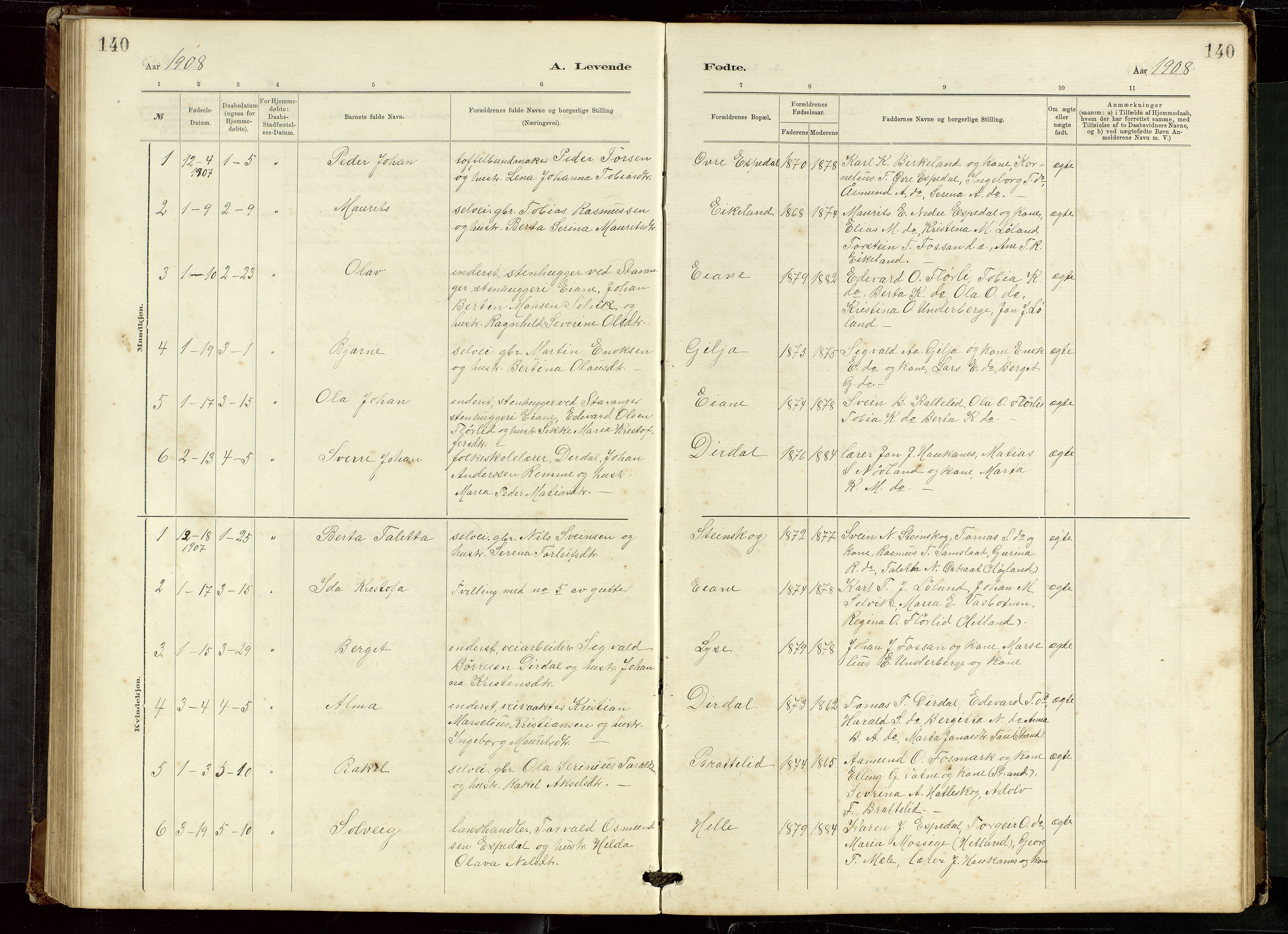 Høgsfjord sokneprestkontor, AV/SAST-A-101624/H/Ha/Hab/L0009: Parish register (copy) no. B 9, 1883-1920, p. 140