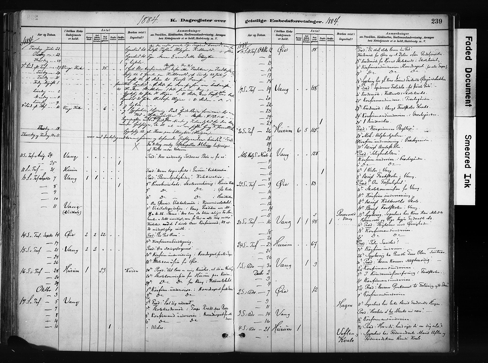 Vang prestekontor, Valdres, AV/SAH-PREST-140/H/Ha/L0008: Parish register (official) no. 8, 1882-1910, p. 239