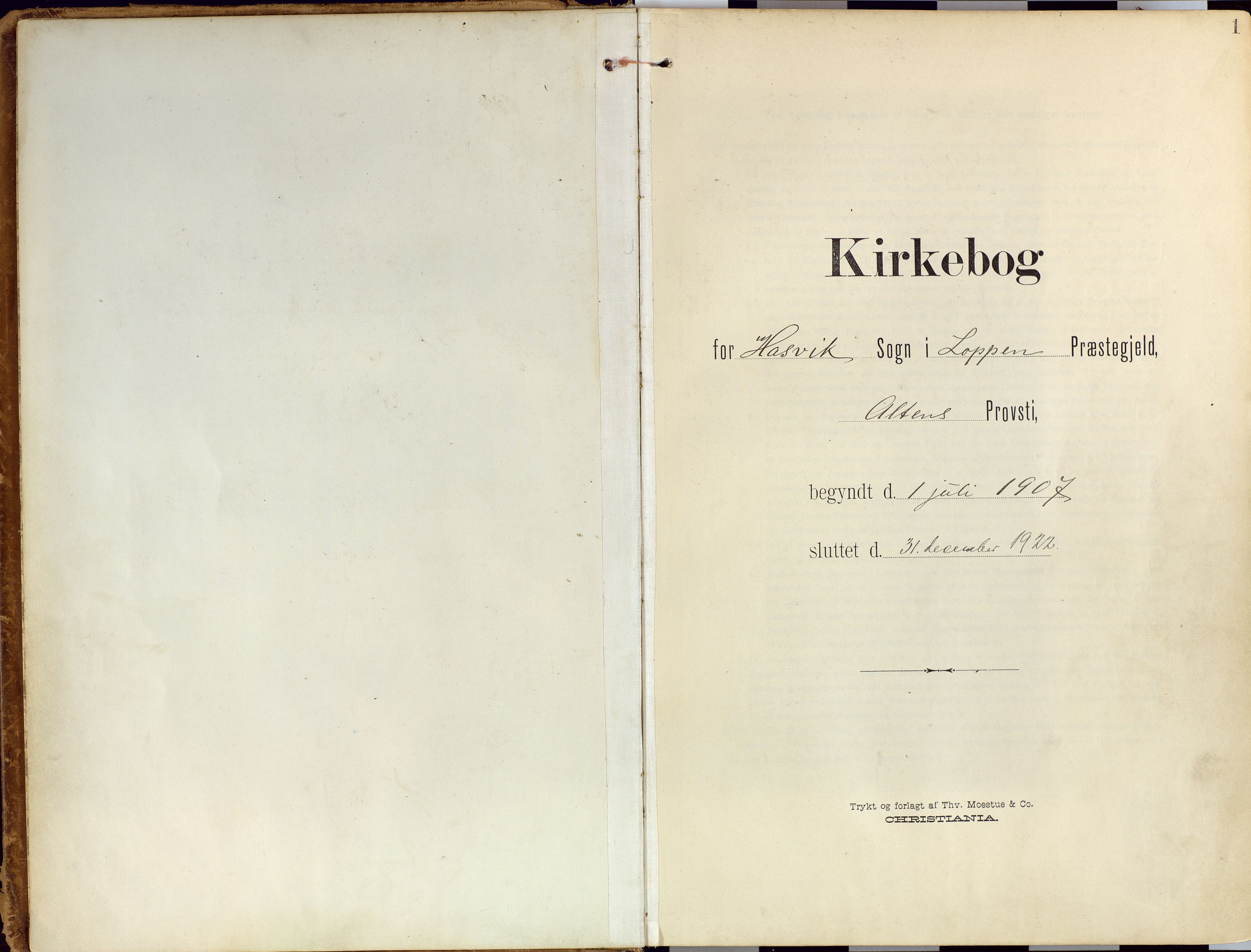 Loppa sokneprestkontor, AV/SATØ-S-1339/H/Ha/L0010kirke: Parish register (official) no. 10, 1907-1922
