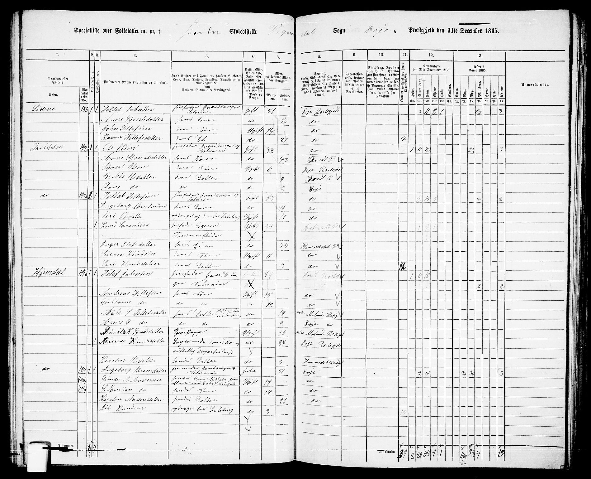 RA, 1865 census for Evje, 1865, p. 79