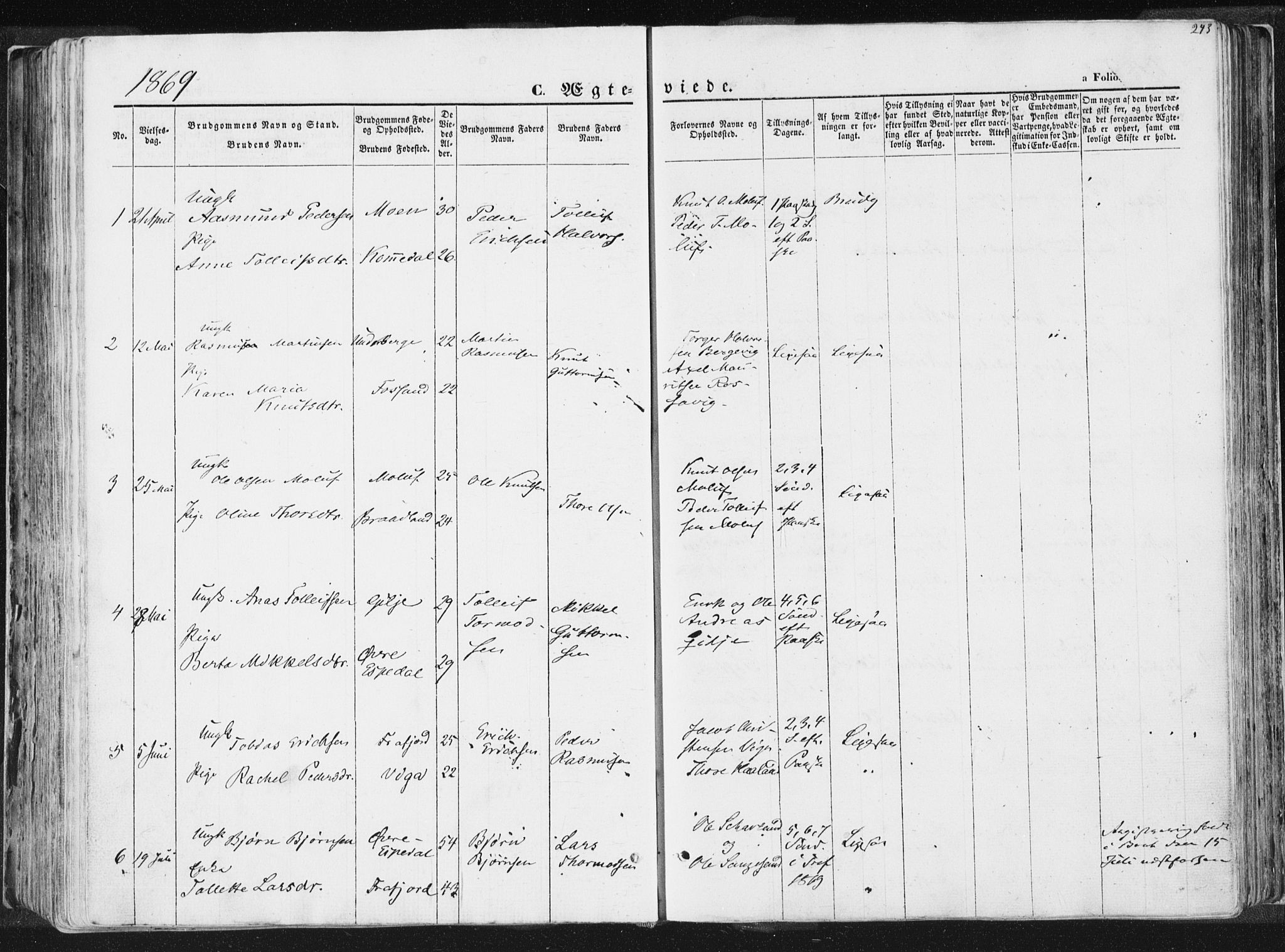 Høgsfjord sokneprestkontor, AV/SAST-A-101624/H/Ha/Haa/L0001: Parish register (official) no. A 1, 1854-1875, p. 243