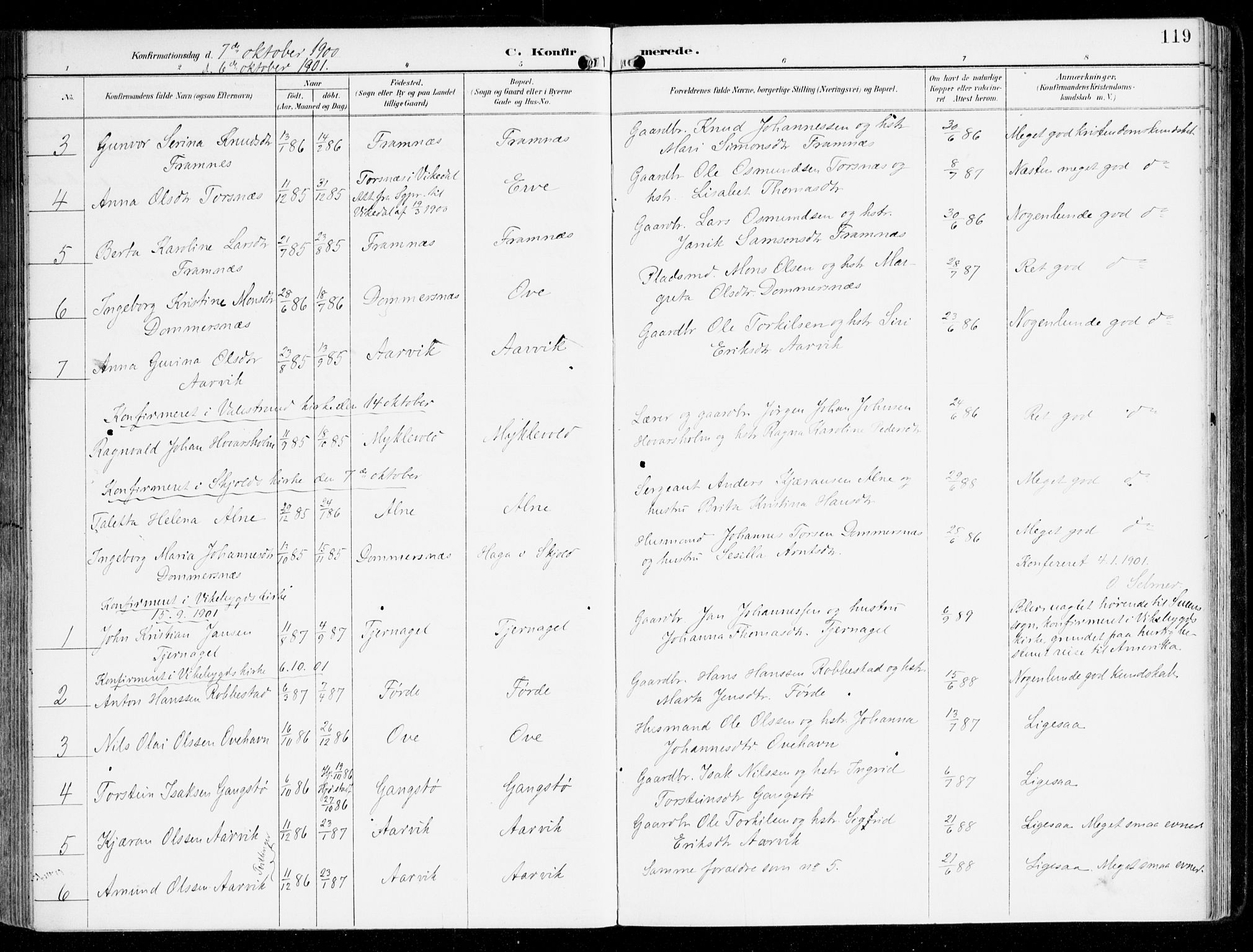 Sveio Sokneprestembete, AV/SAB-A-78501/H/Haa: Parish register (official) no. D 2, 1894-1916, p. 119