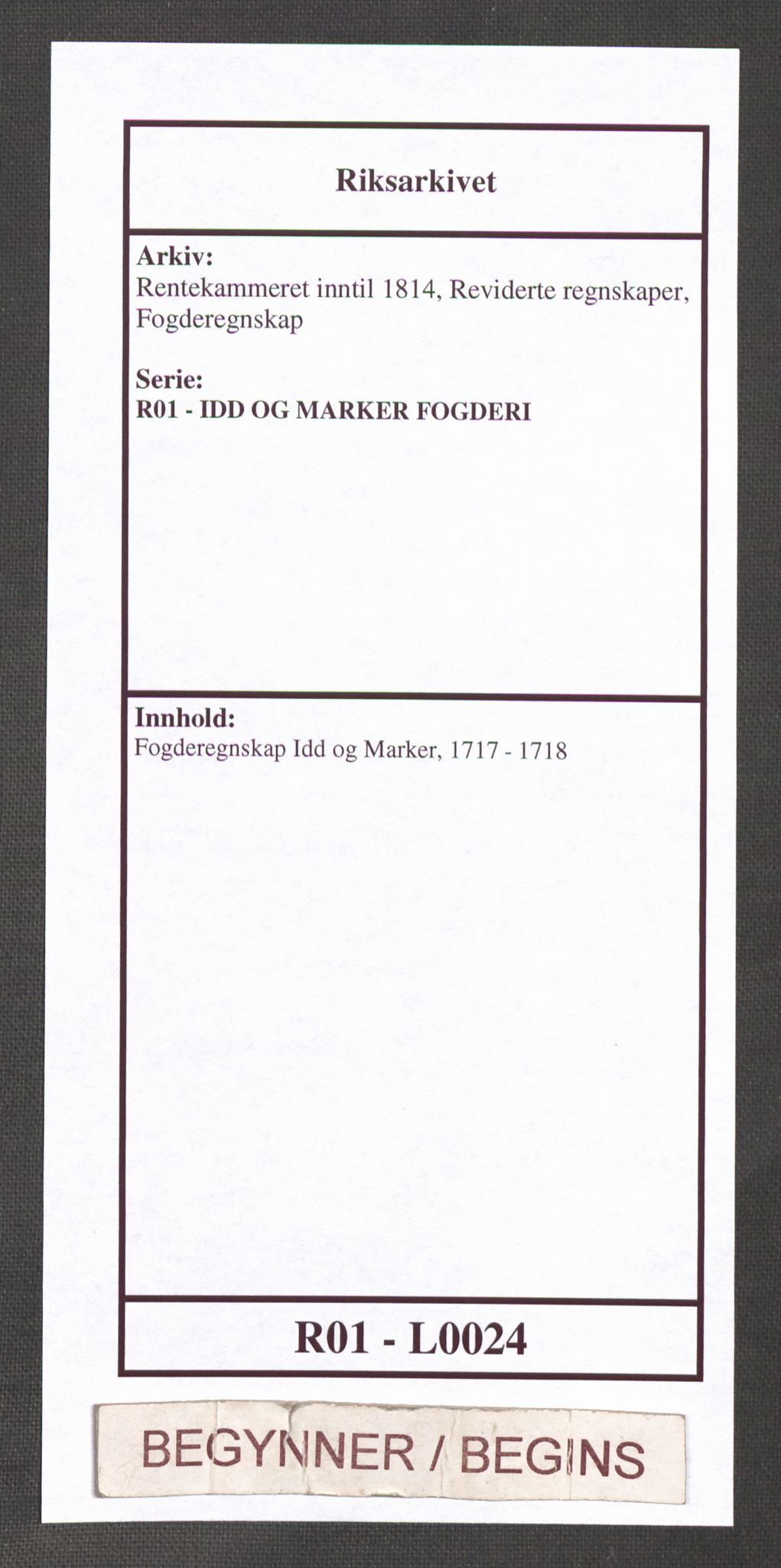 Rentekammeret inntil 1814, Reviderte regnskaper, Fogderegnskap, AV/RA-EA-4092/R01/L0024: Fogderegnskap Idd og Marker, 1717-1718, p. 1