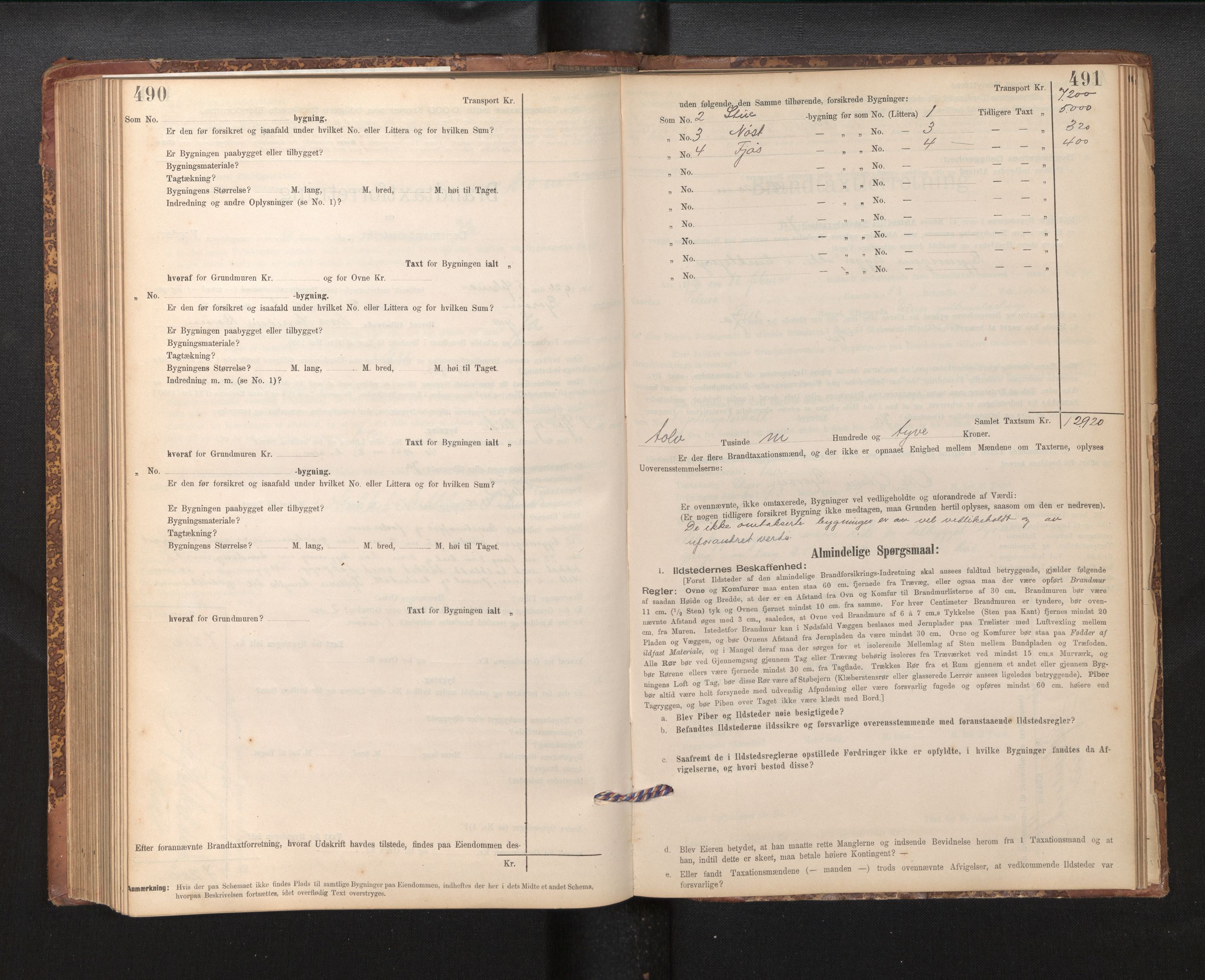 Lensmannen i Fjell, AV/SAB-A-32301/0012/L0005: Branntakstprotokoll, skjematakst, 1895-1931, p. 490-491