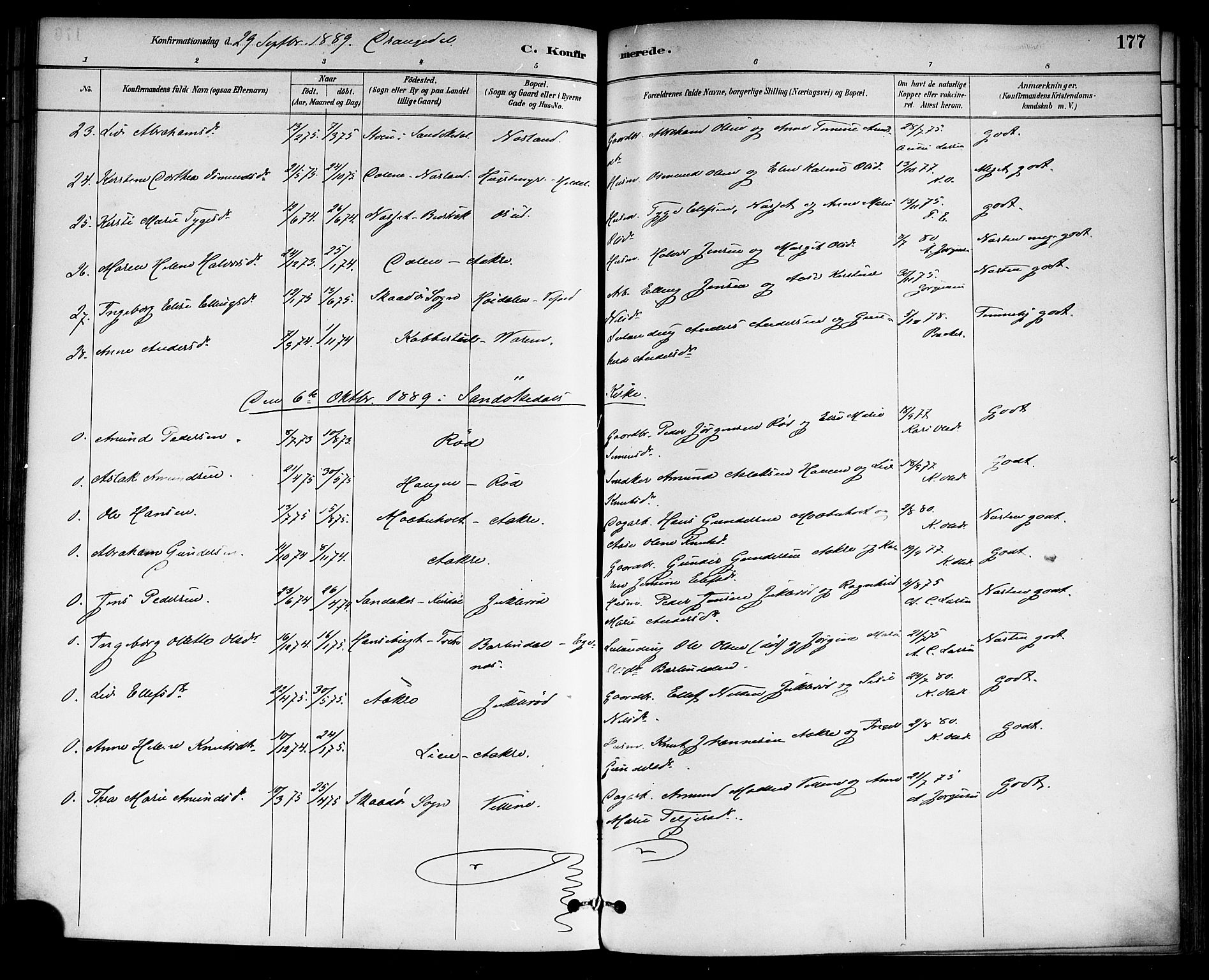 Drangedal kirkebøker, SAKO/A-258/F/Fa/L0010: Parish register (official) no. 10 /1, 1885-1894, p. 177