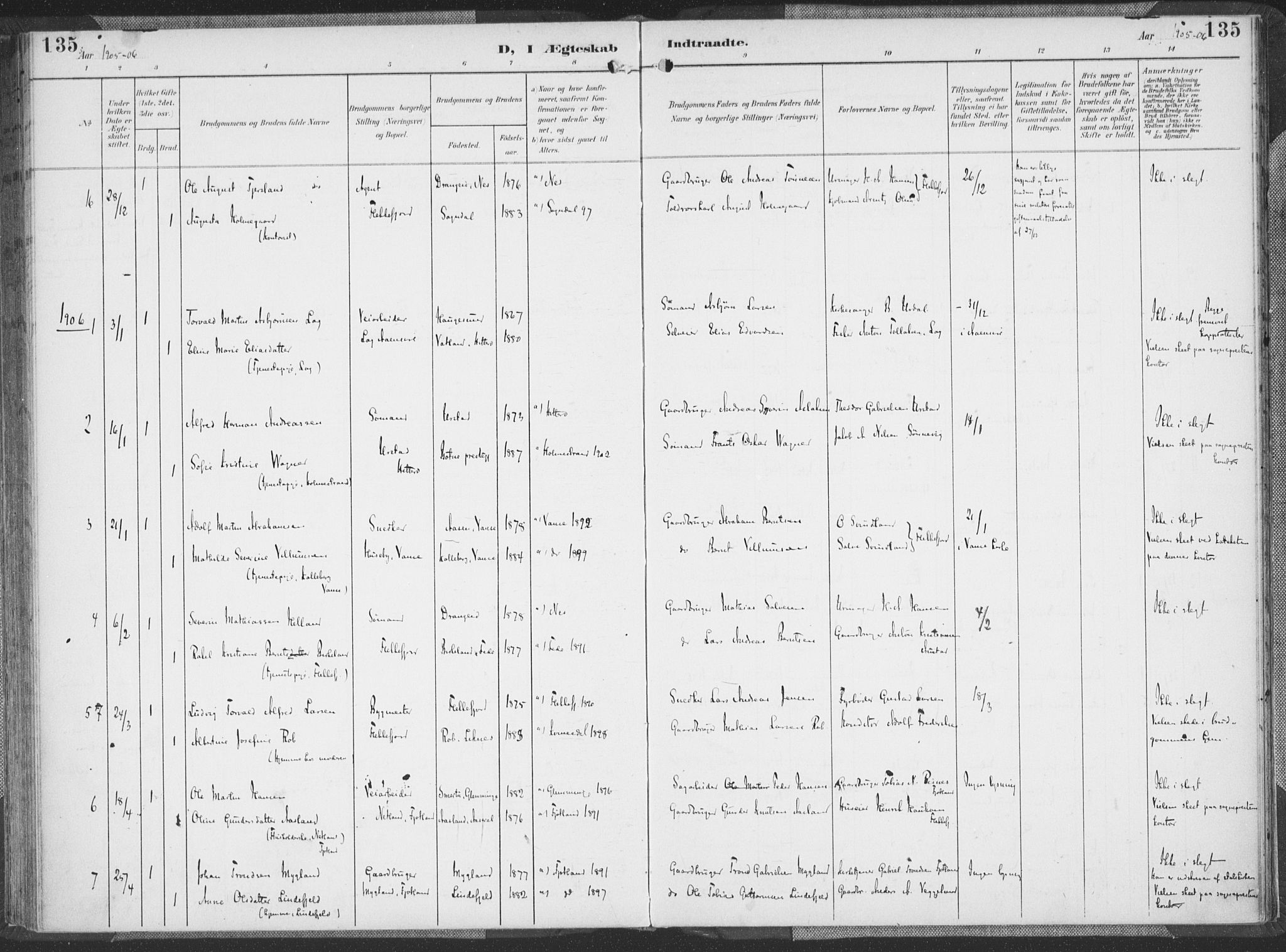 Flekkefjord sokneprestkontor, SAK/1111-0012/F/Fa/Faa/L0002: Parish register (official) no. A 2, 1900-1912, p. 135