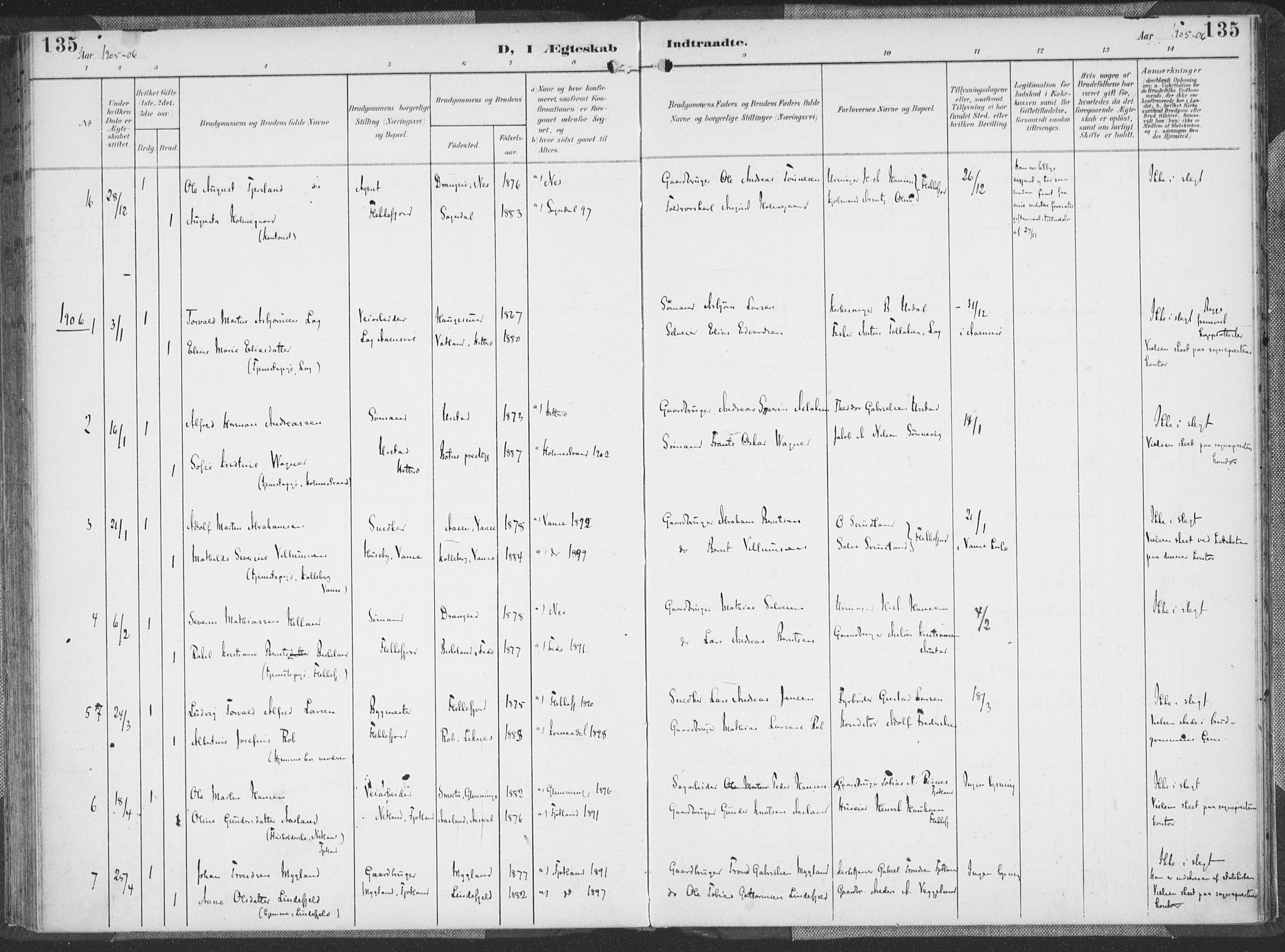 Flekkefjord sokneprestkontor, AV/SAK-1111-0012/F/Fa/Faa/L0002: Parish register (official) no. A 2, 1900-1912, p. 135