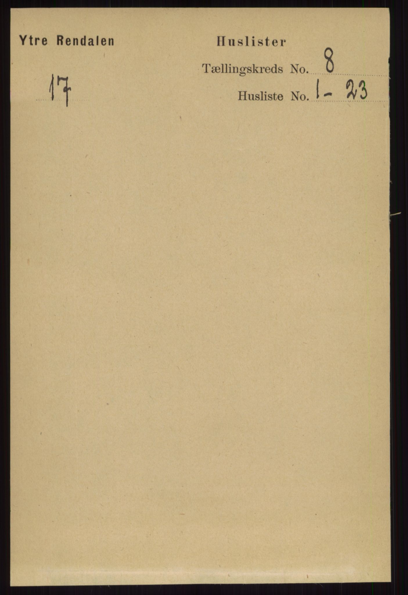 RA, 1891 census for 0432 Ytre Rendal, 1891, p. 2043