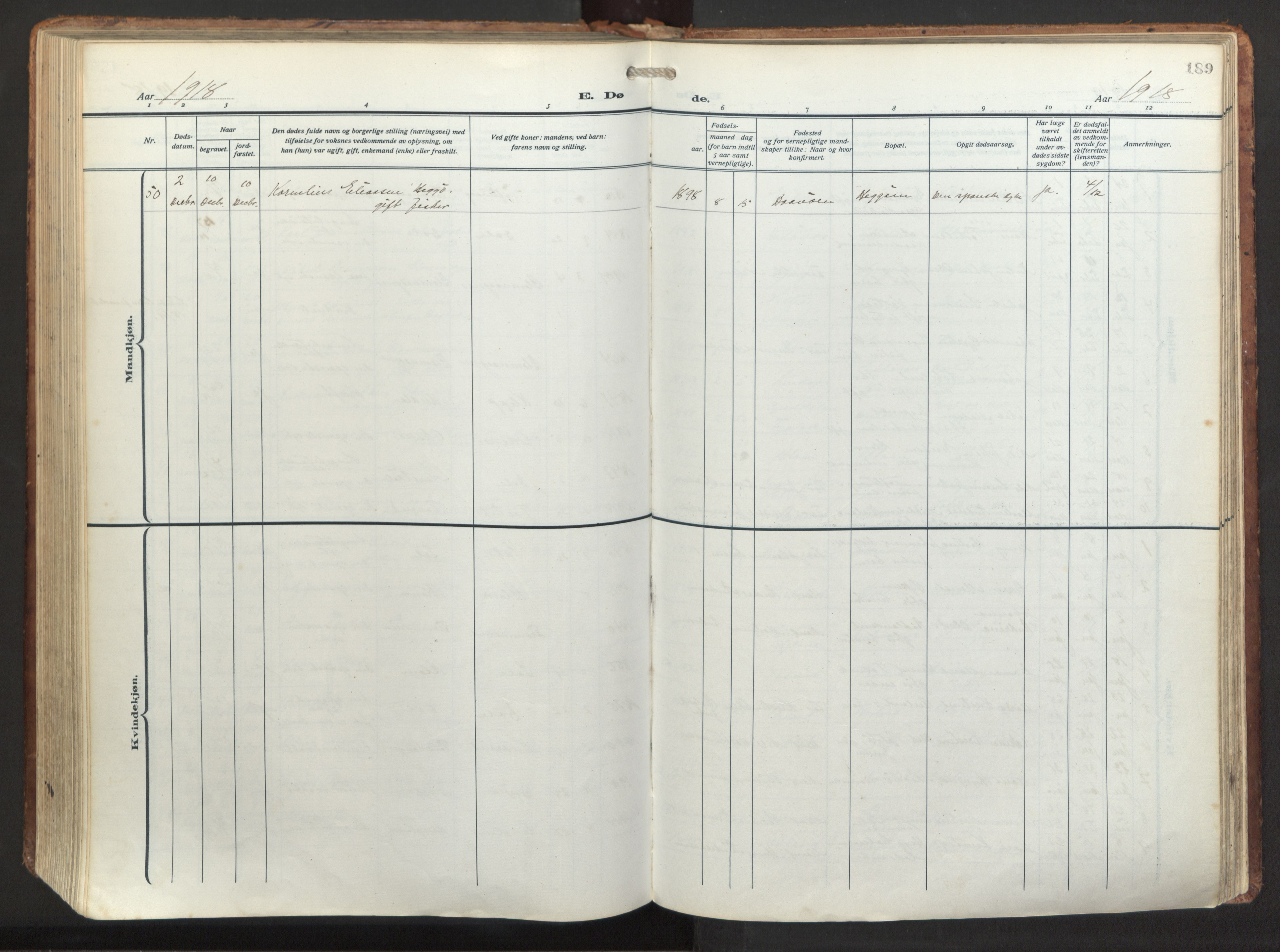 Herdla Sokneprestembete, SAB/A-75701/H/Haa: Parish register (official) no. A 6, 1918-1933, p. 189