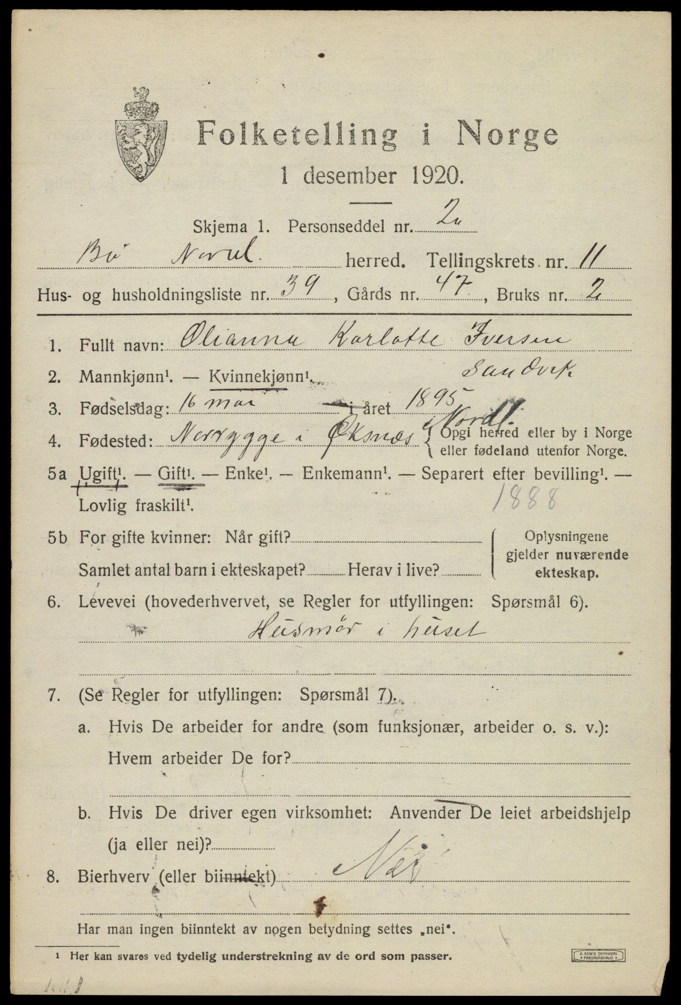 SAT, 1920 census for Bø, 1920, p. 10382