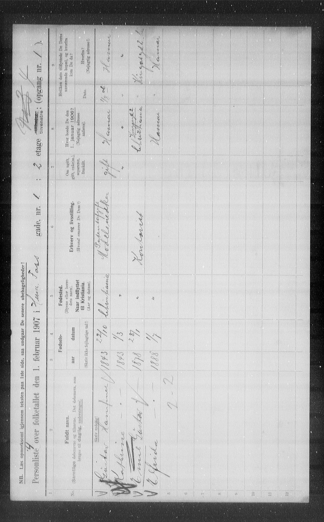 OBA, Municipal Census 1907 for Kristiania, 1907, p. 19857