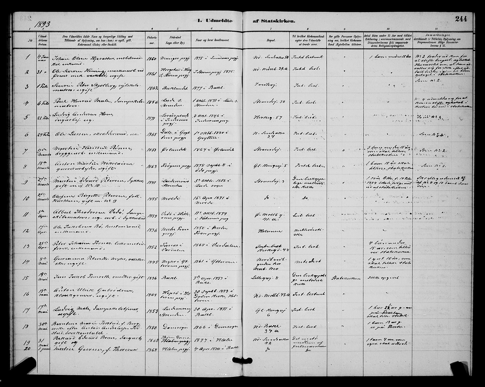 Ministerialprotokoller, klokkerbøker og fødselsregistre - Sør-Trøndelag, SAT/A-1456/604/L0223: Parish register (copy) no. 604C06, 1886-1897, p. 244