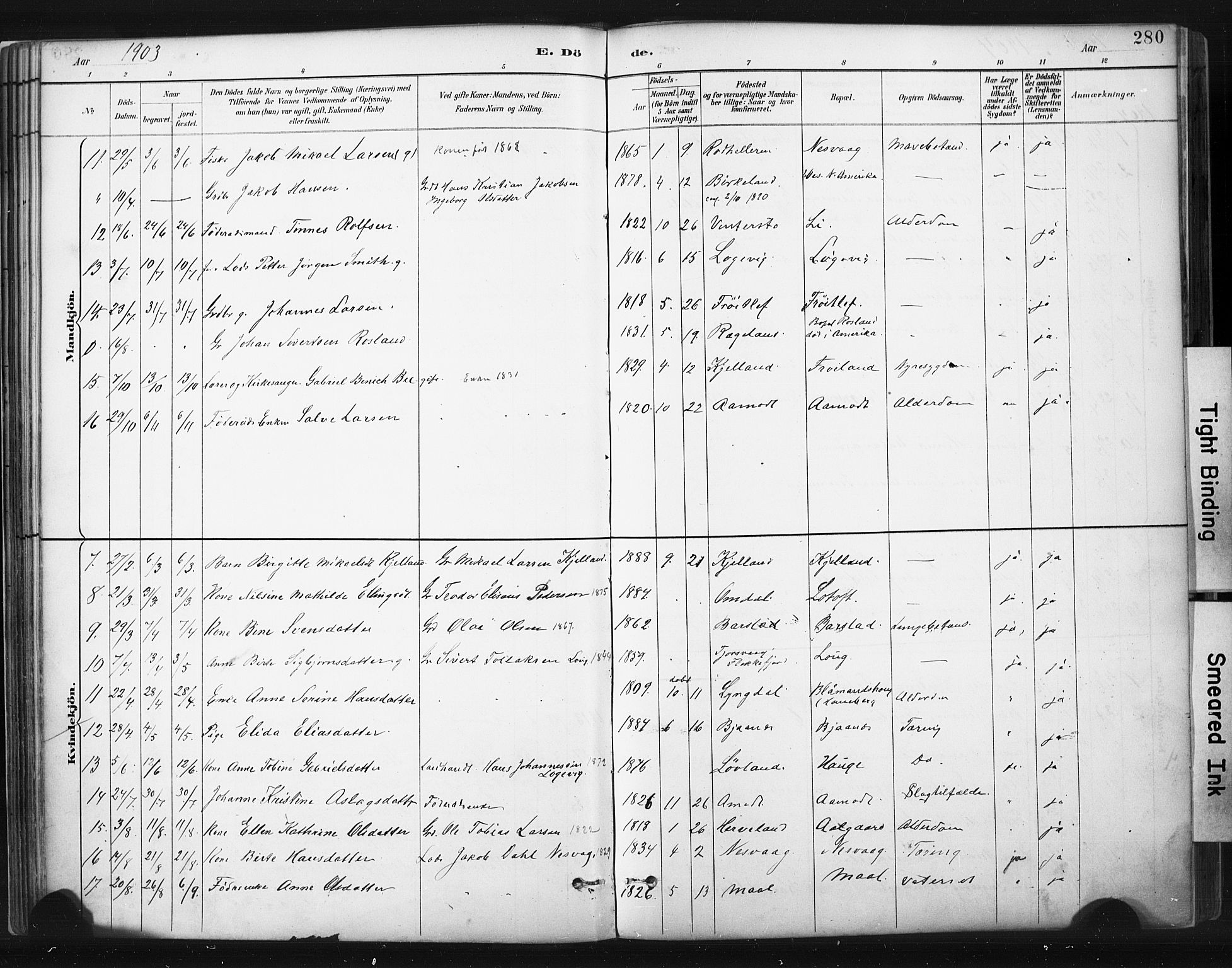 Sokndal sokneprestkontor, AV/SAST-A-101808: Parish register (official) no. A 11.2, 1887-1905, p. 280