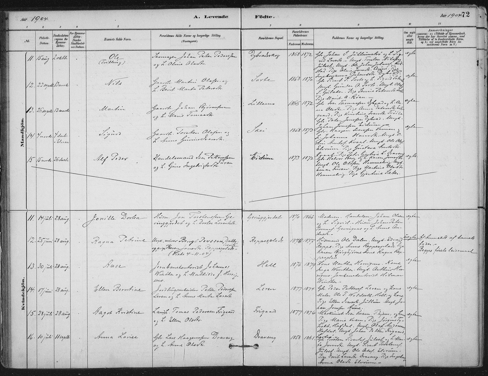 Ministerialprotokoller, klokkerbøker og fødselsregistre - Nord-Trøndelag, AV/SAT-A-1458/710/L0095: Parish register (official) no. 710A01, 1880-1914, p. 72