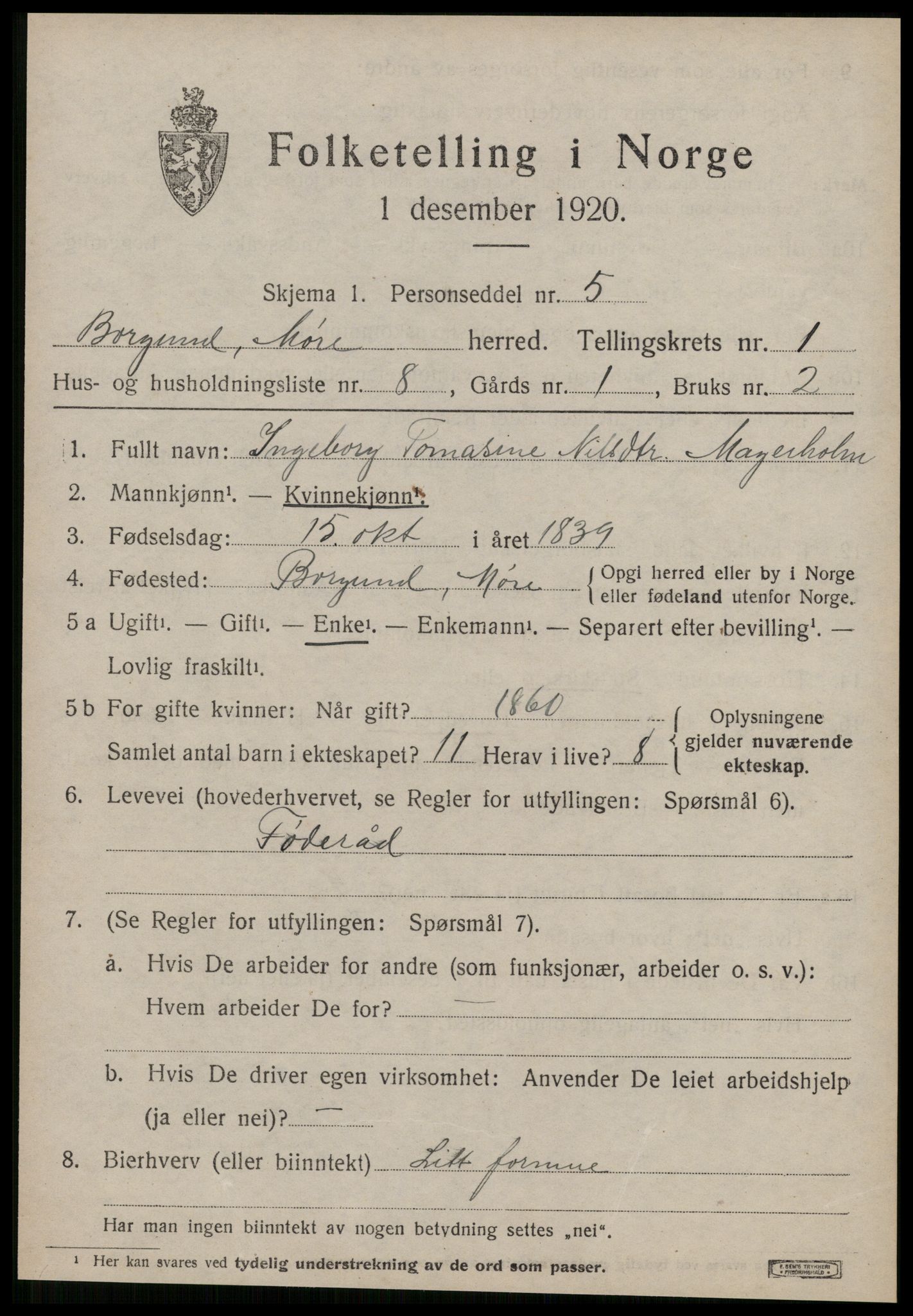 SAT, 1920 census for Borgund, 1920, p. 2474